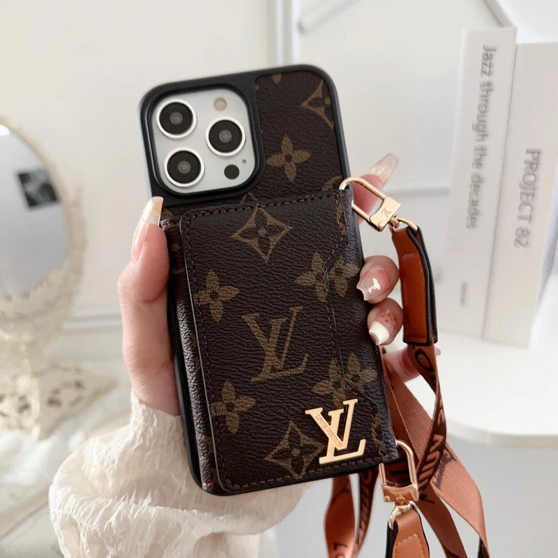 Monogram Leather iPhone Wallet Case With Crossbody Strap