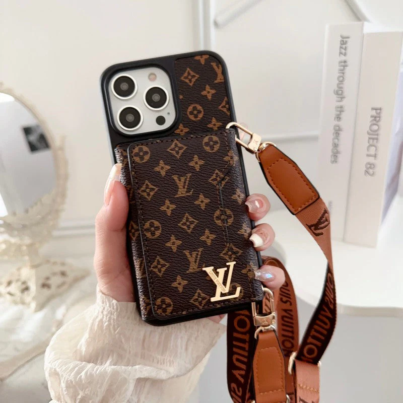 Monogram Leather iPhone Wallet Case With Crossbody Strap