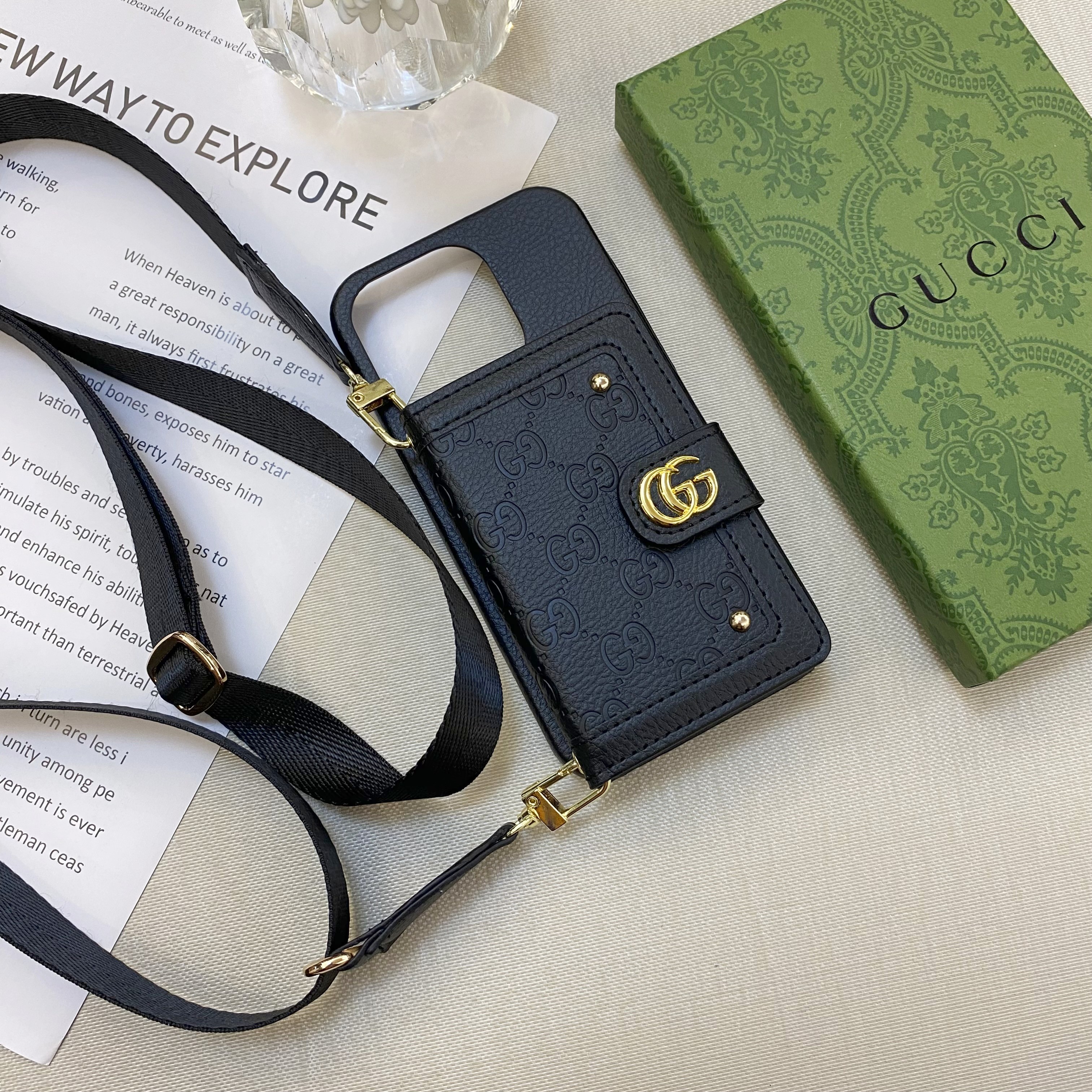 Classic Leather iPhone Wallet Case With Crossbody Strap