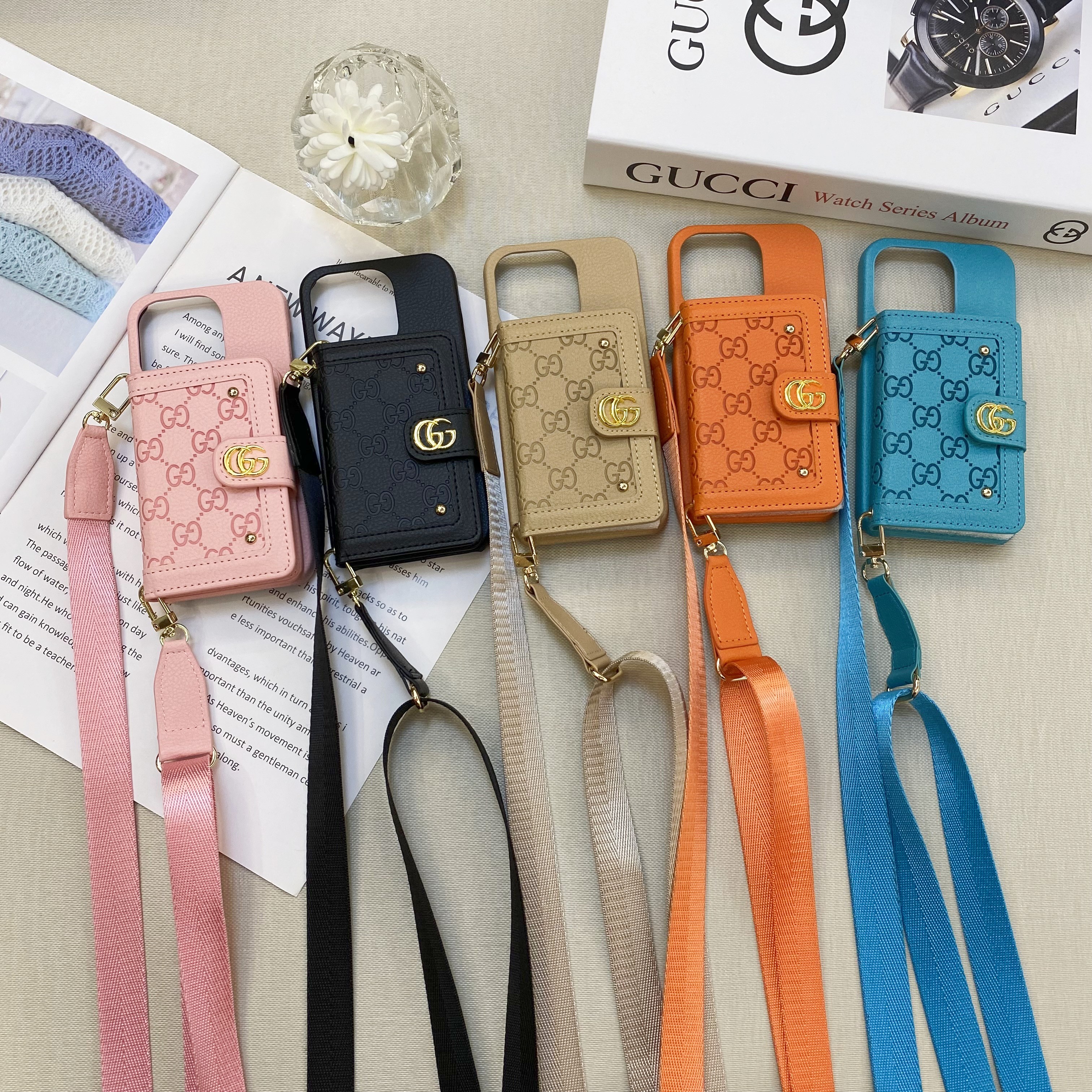 Classic Leather iPhone Wallet Case With Crossbody Strap