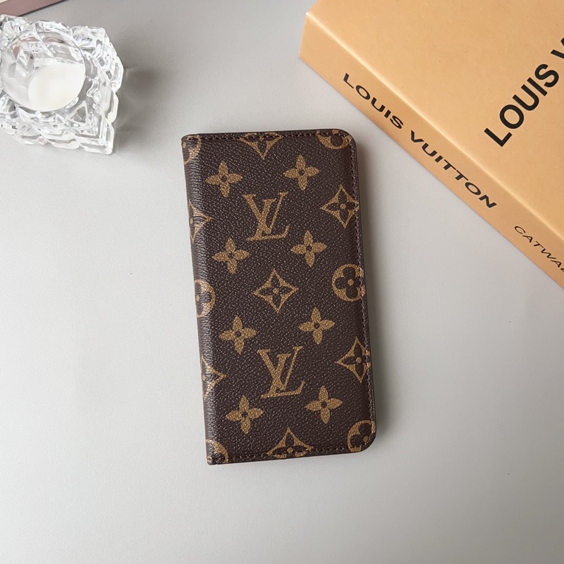 Monogram Leather iPhone Wallet Case Magnetic Flip Cover