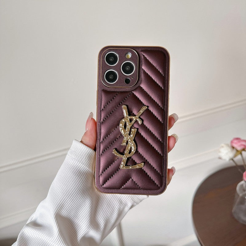 YSL Luxury Leather iPhone Case Diamond Grid