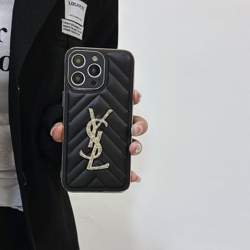 YSL Luxury Leather iPhone Case Diamond Grid