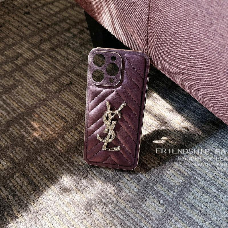 YSL Luxury Leather iPhone Case Diamond Grid