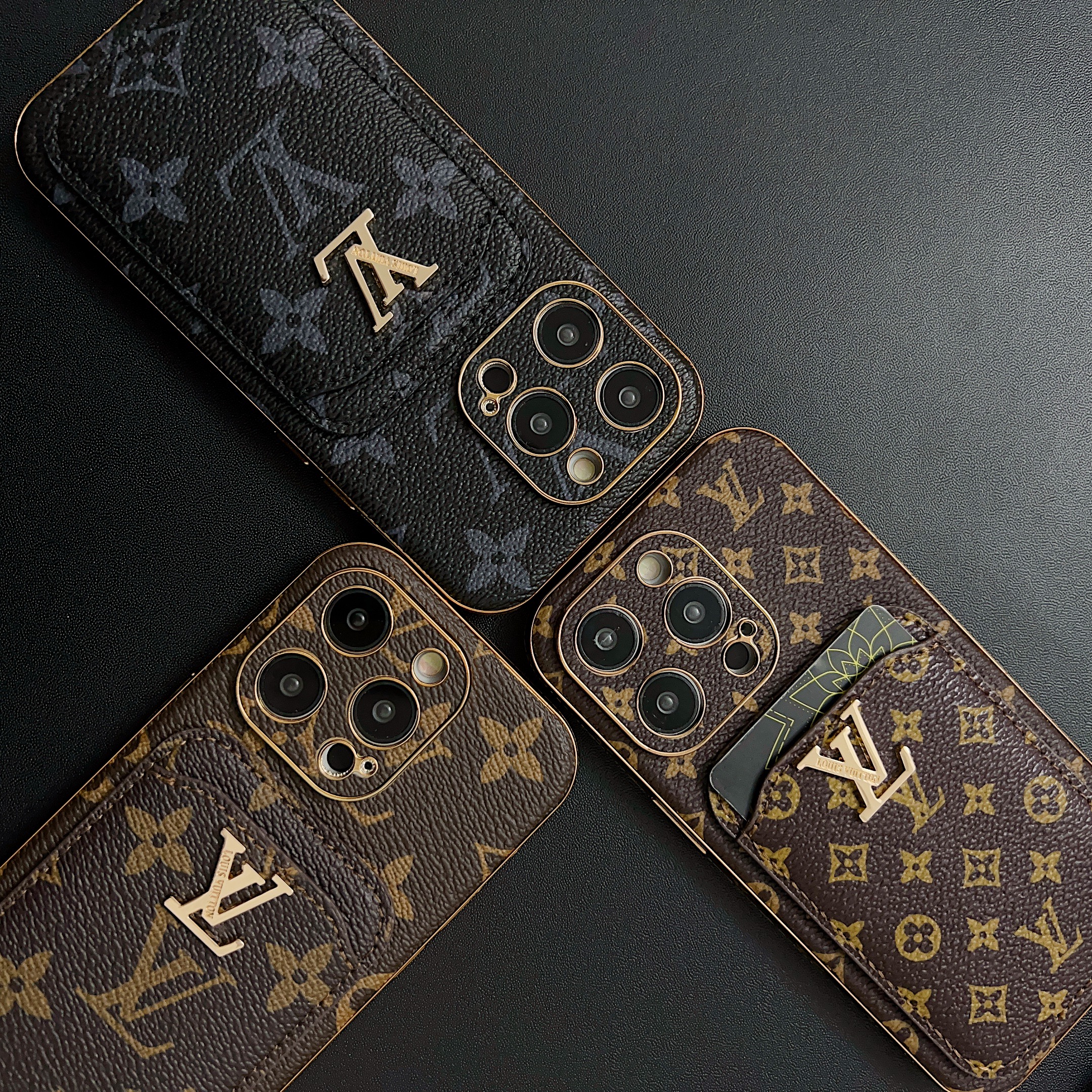 Monogram Vintage Leather iPhone Wallet Case With Card Holder