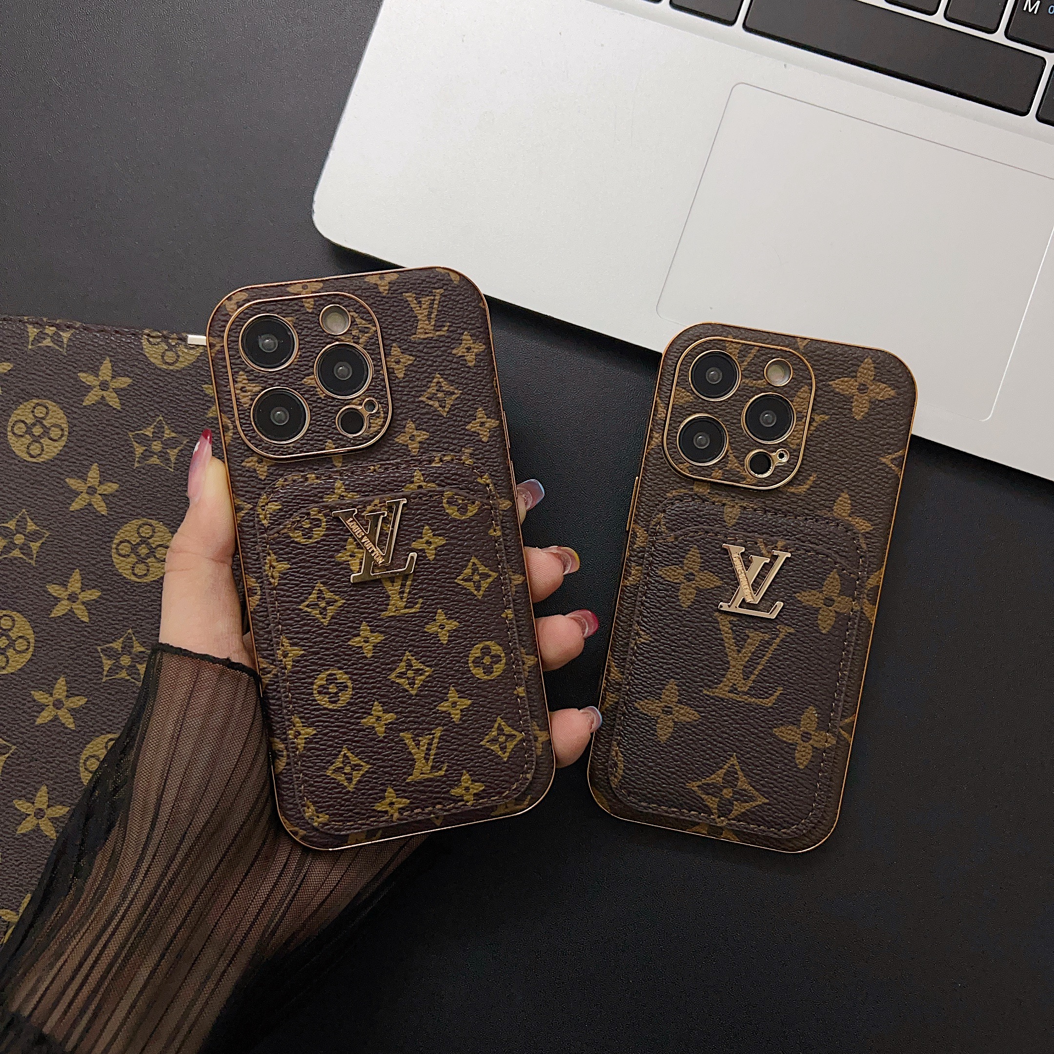 Monogram Vintage Leather iPhone Wallet Case With Card Holder