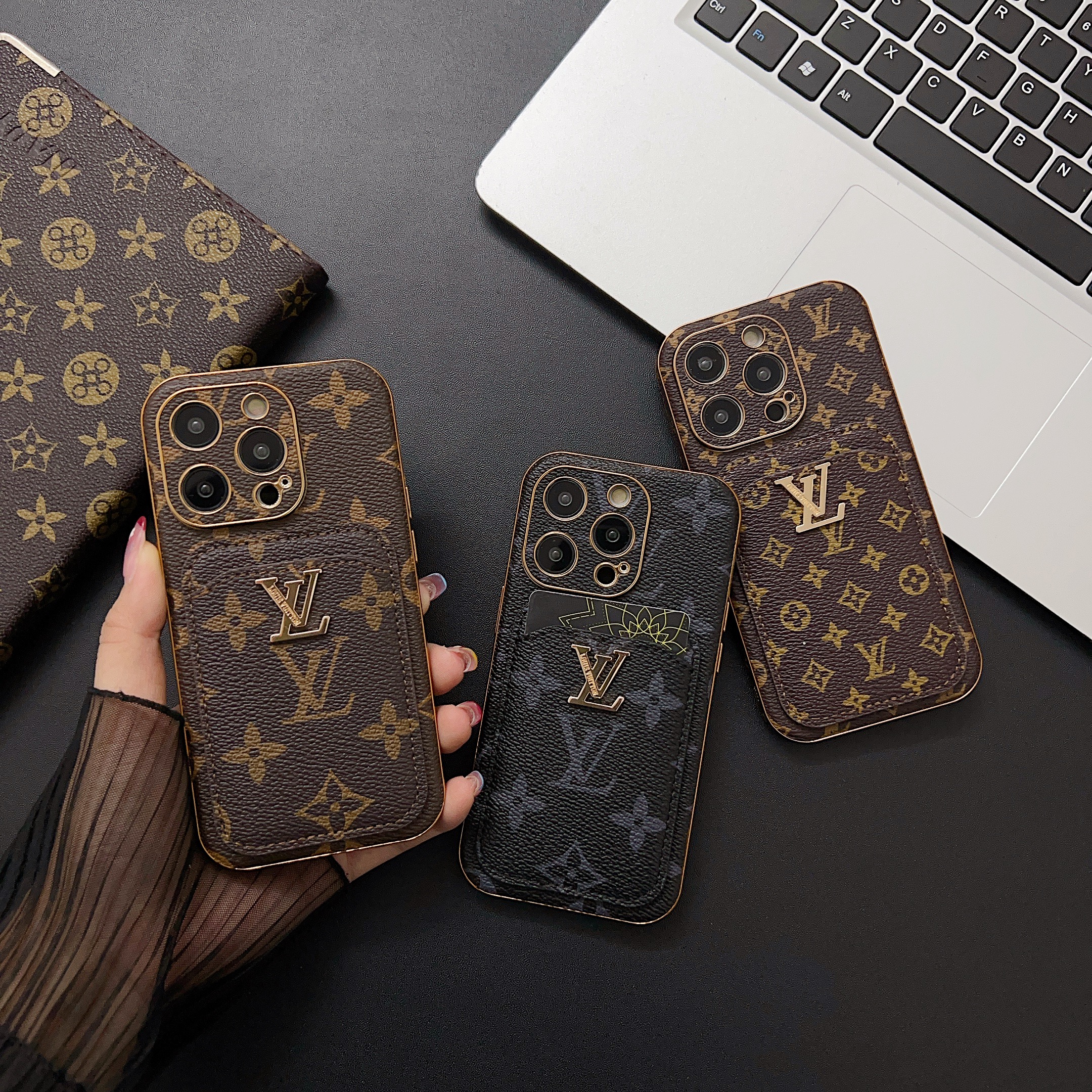 Monogram Vintage Leather iPhone Wallet Case With Card Holder