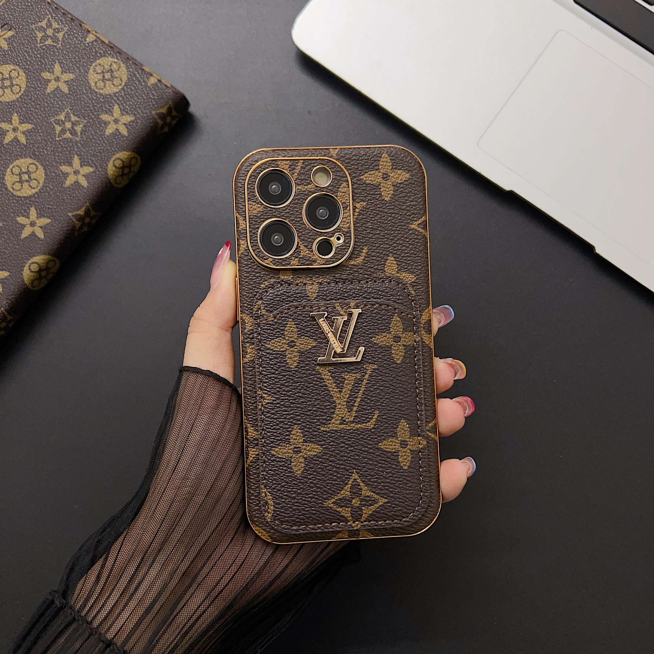 Monogram Vintage Leather iPhone Wallet Case With Card Holder