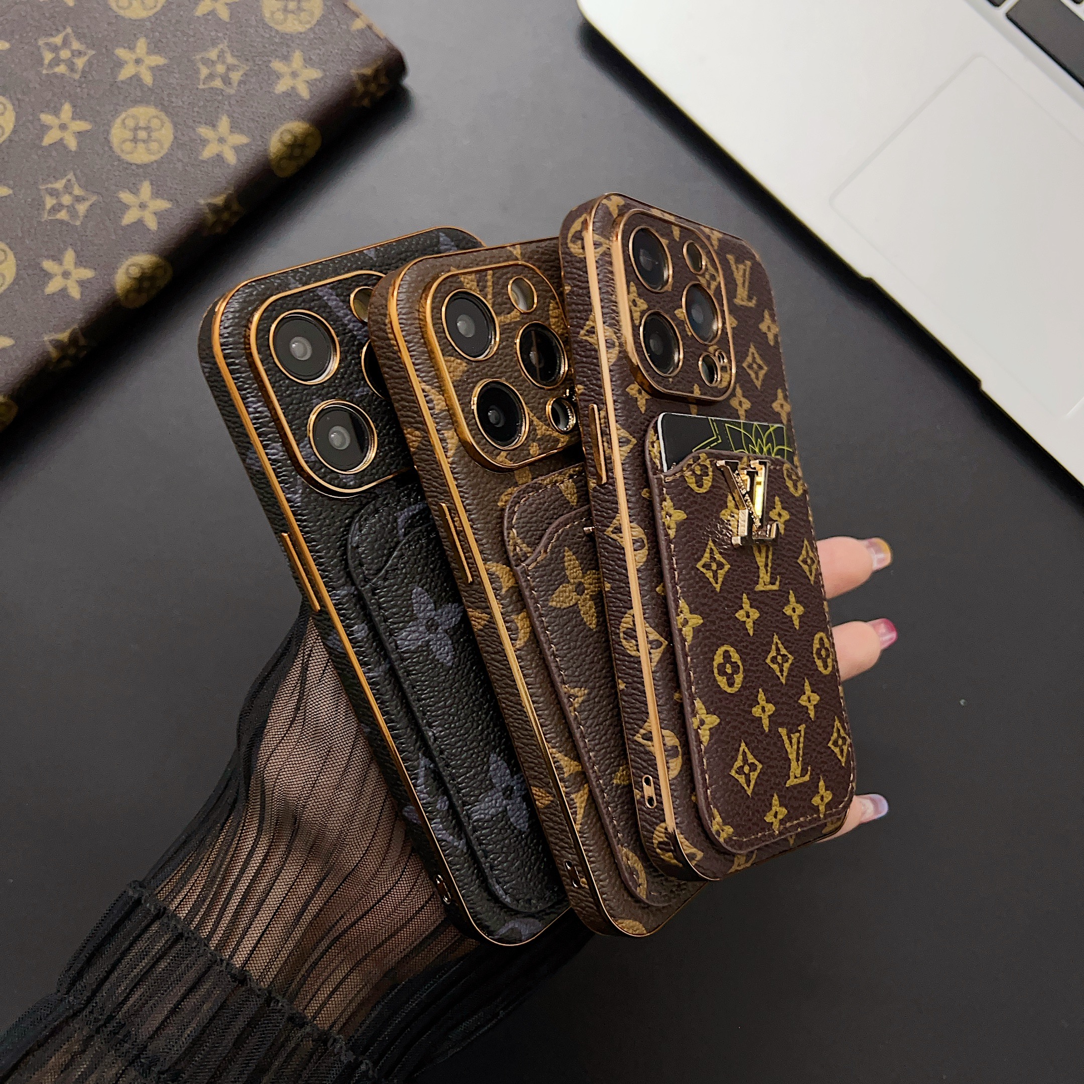 Monogram Vintage Leather iPhone Wallet Case With Card Holder