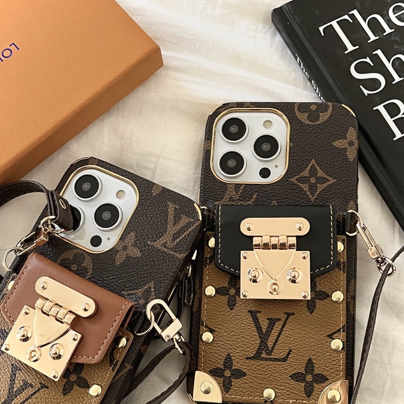 Monogram Leather iPhone Wallet Case With Crossbody Strap