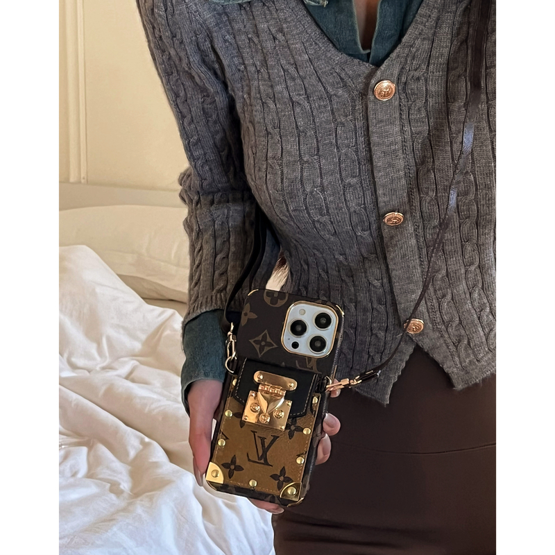 Monogram Leather iPhone Wallet Case With Crossbody Strap