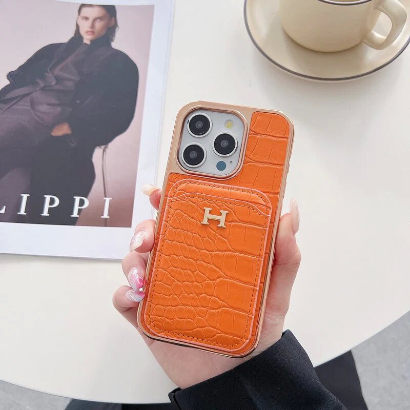 Faux Crocodile Leather H iPhone Wallet Case