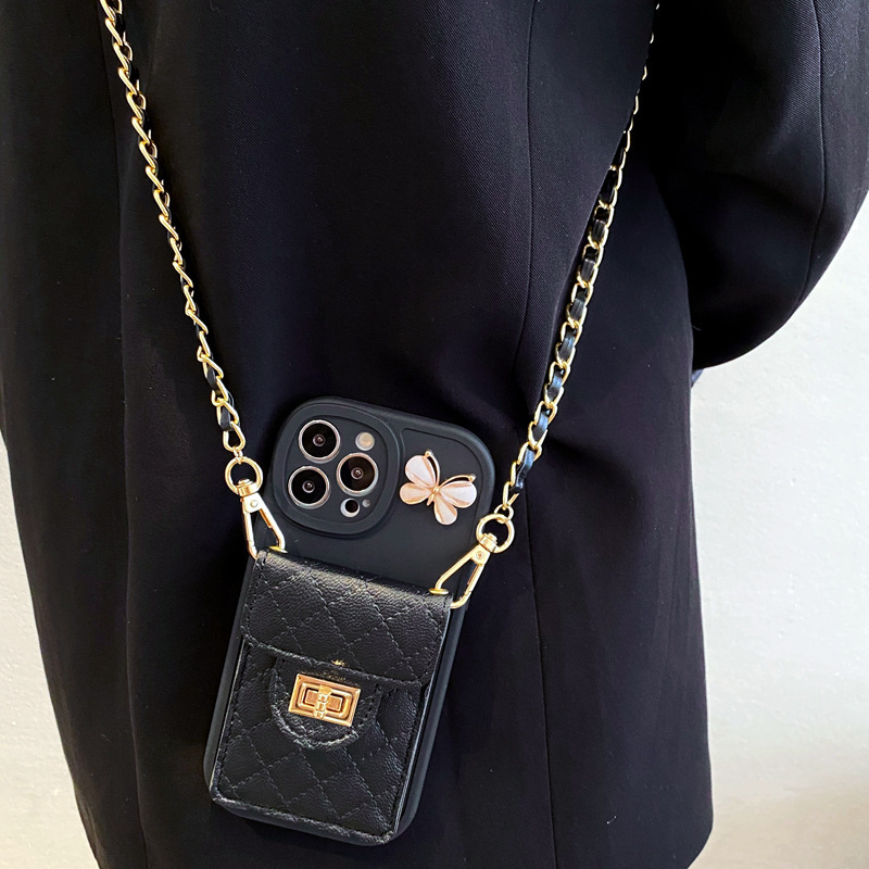 Elegant Butterfly Leather iPhone Wallet Case With Crossbody Strap