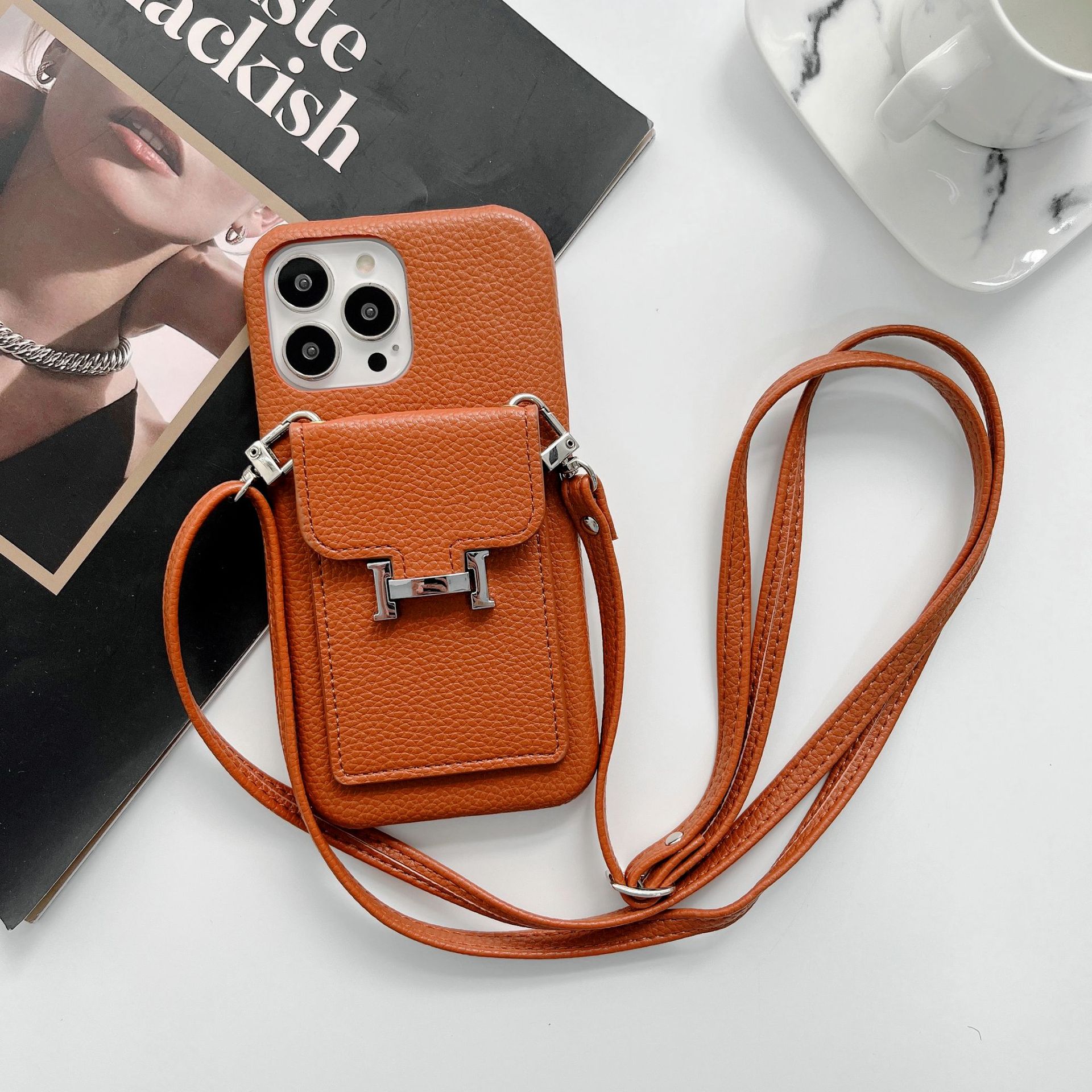 Leather iPhone Wallet Case With Crossbody Strap