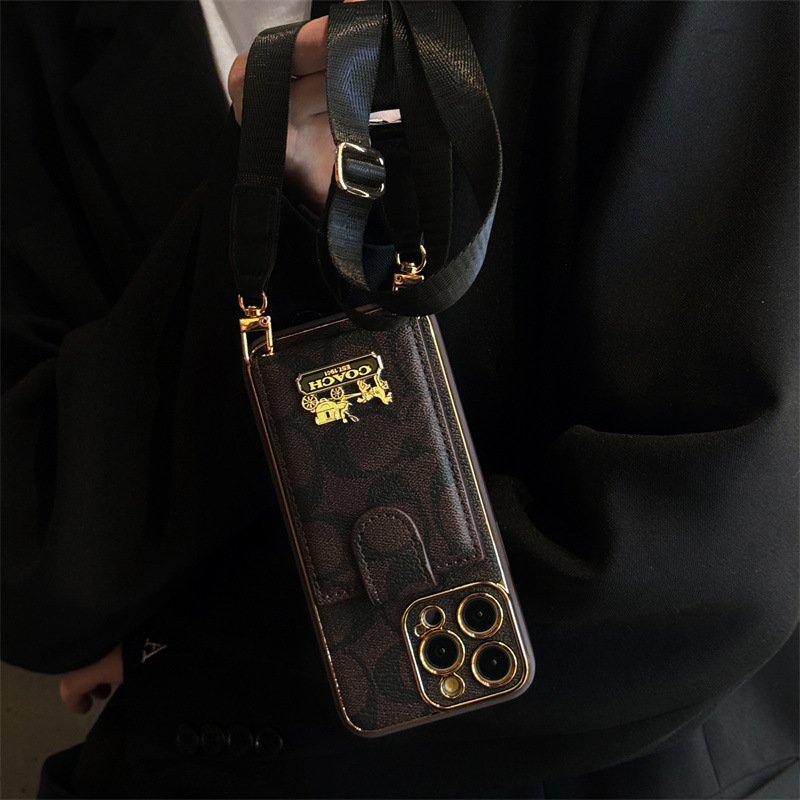 Vintage Leather iPhone Wallet Case With Crossbody Strap
