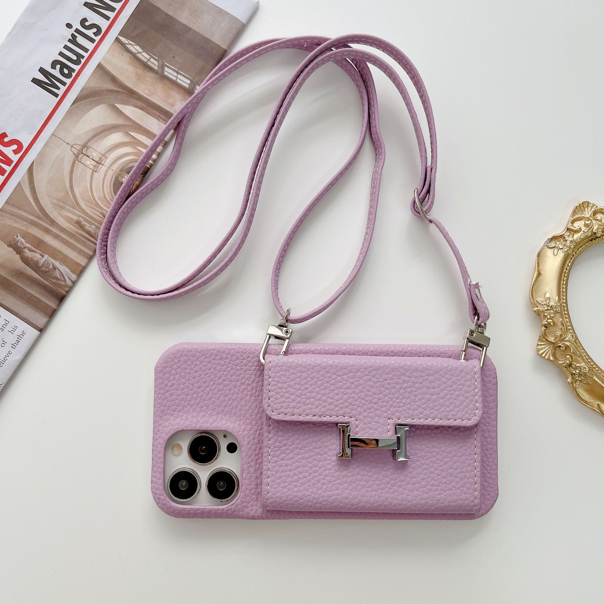 Leather iPhone Wallet Case With Crossbody Strap