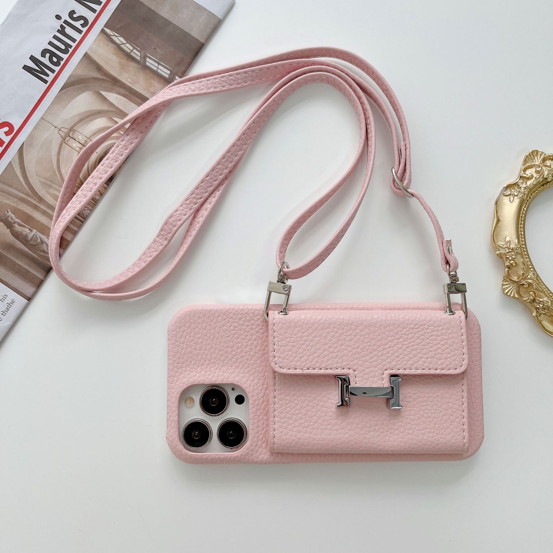 Leather iPhone Wallet Case With Crossbody Strap