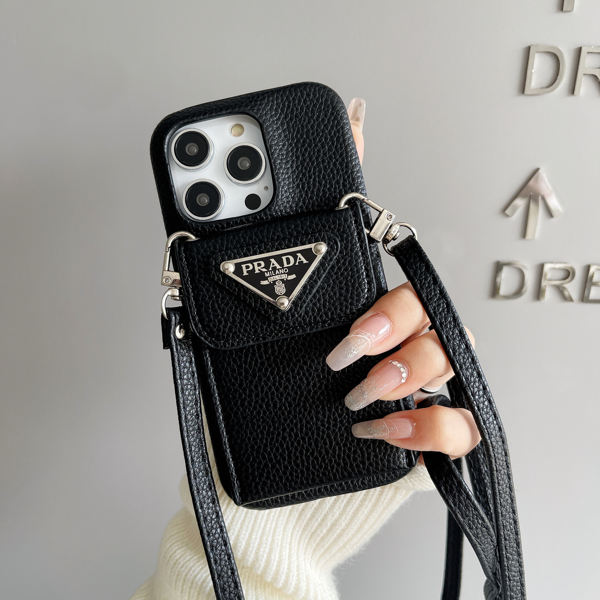 Prada Leather iPhone Wallet Case With Crossbody Strap