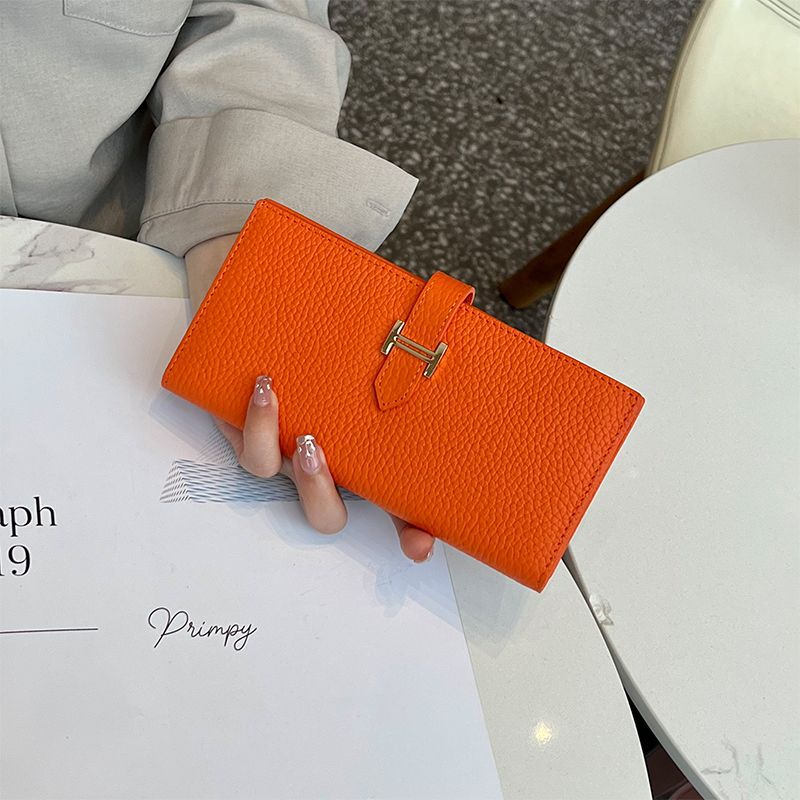 luxurious Leather Flap Long Wallet