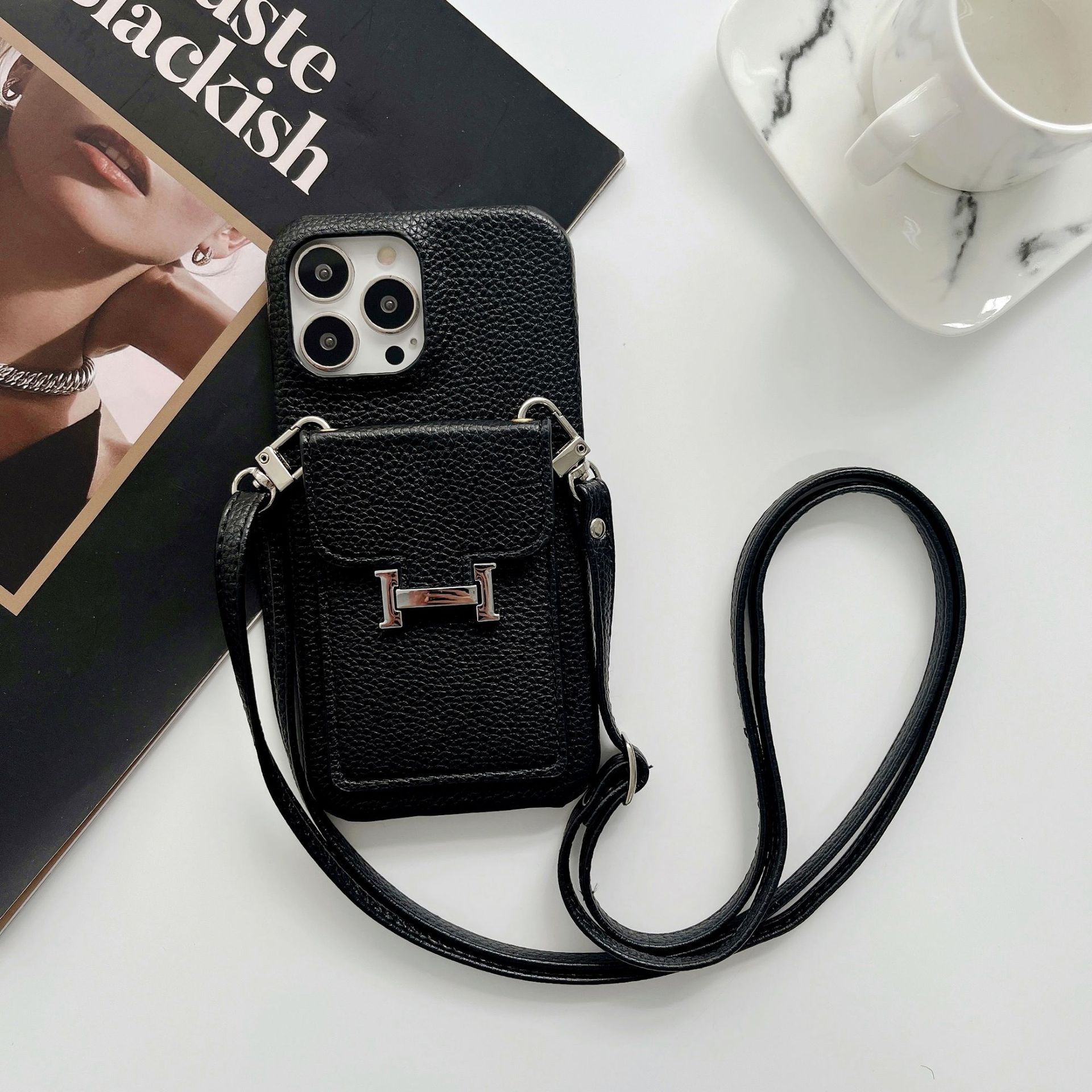 Leather iPhone Wallet Case With Crossbody Strap