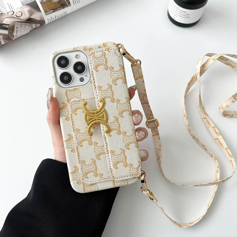 Luxurious Leather CL iPhone Wallet Case With Crossbody Strap