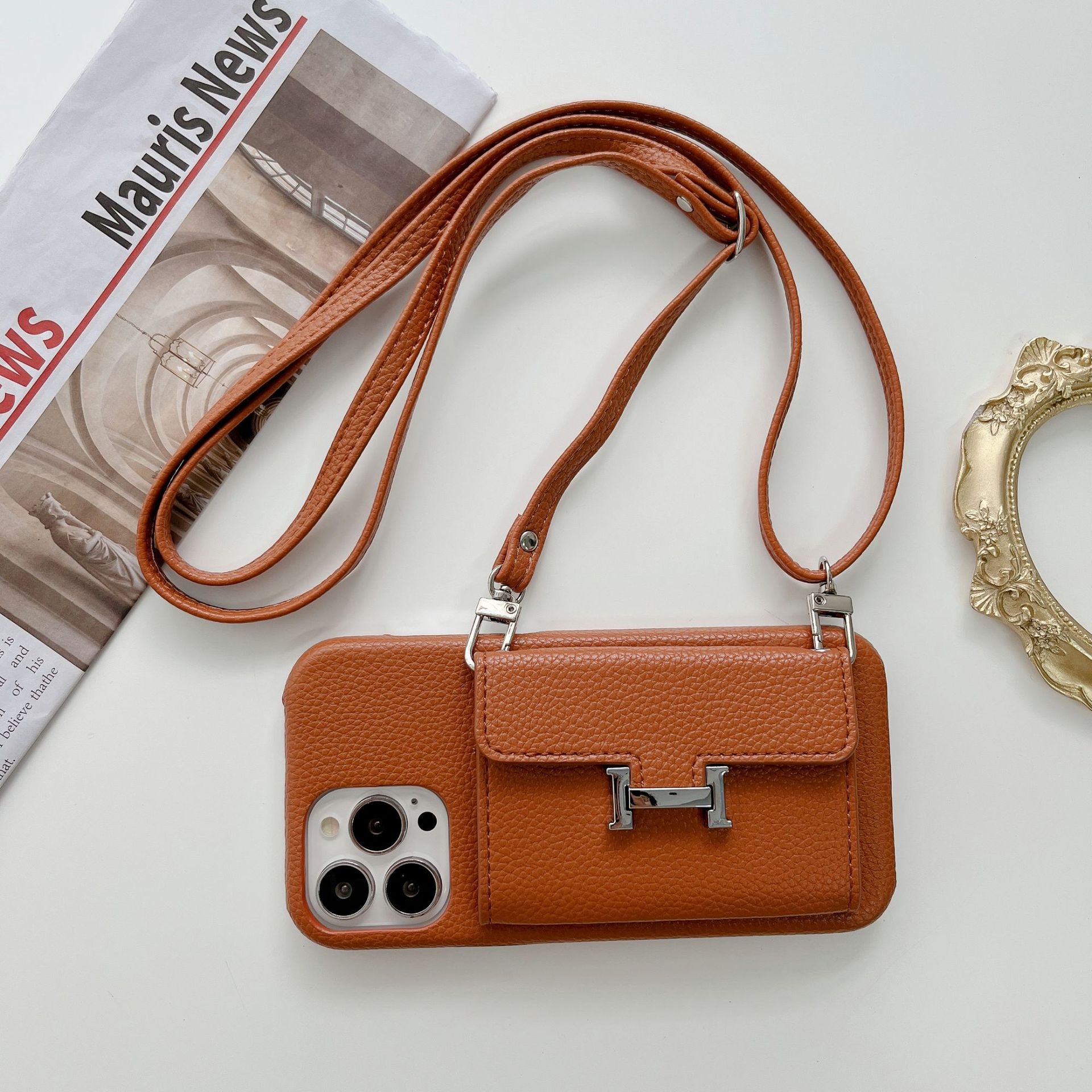 Leather iPhone Wallet Case With Crossbody Strap