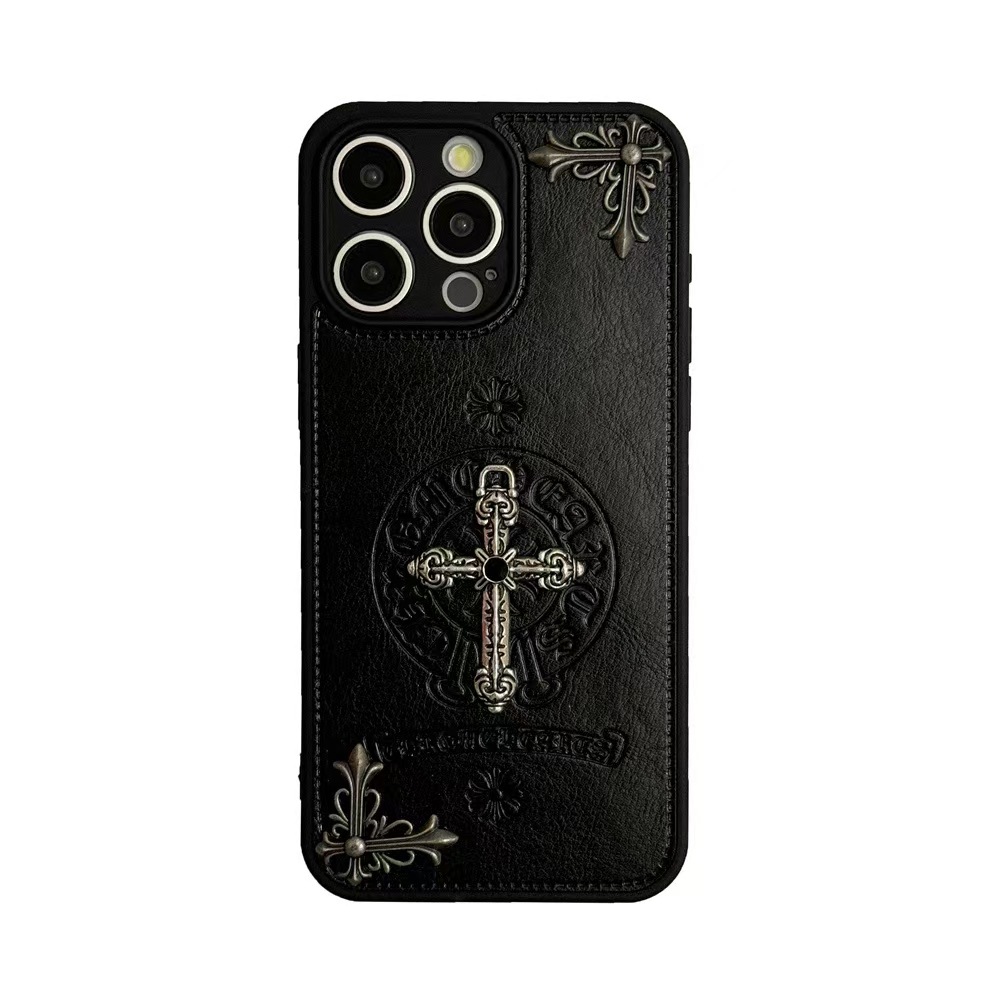 Black luxury leather CH iphone Case