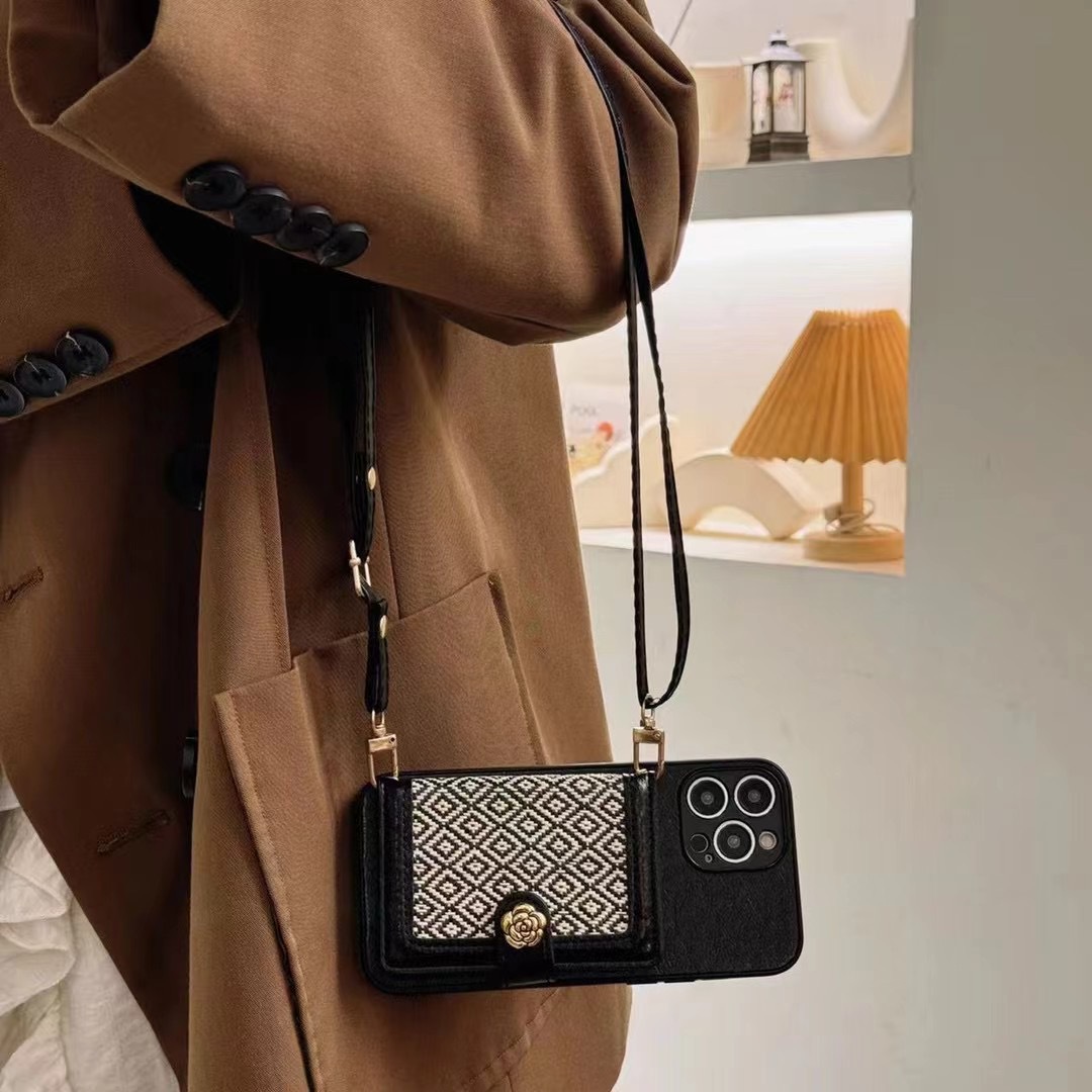 Camellia Luxury Leather CC iPhone Wallet Case With Crossbody Strap