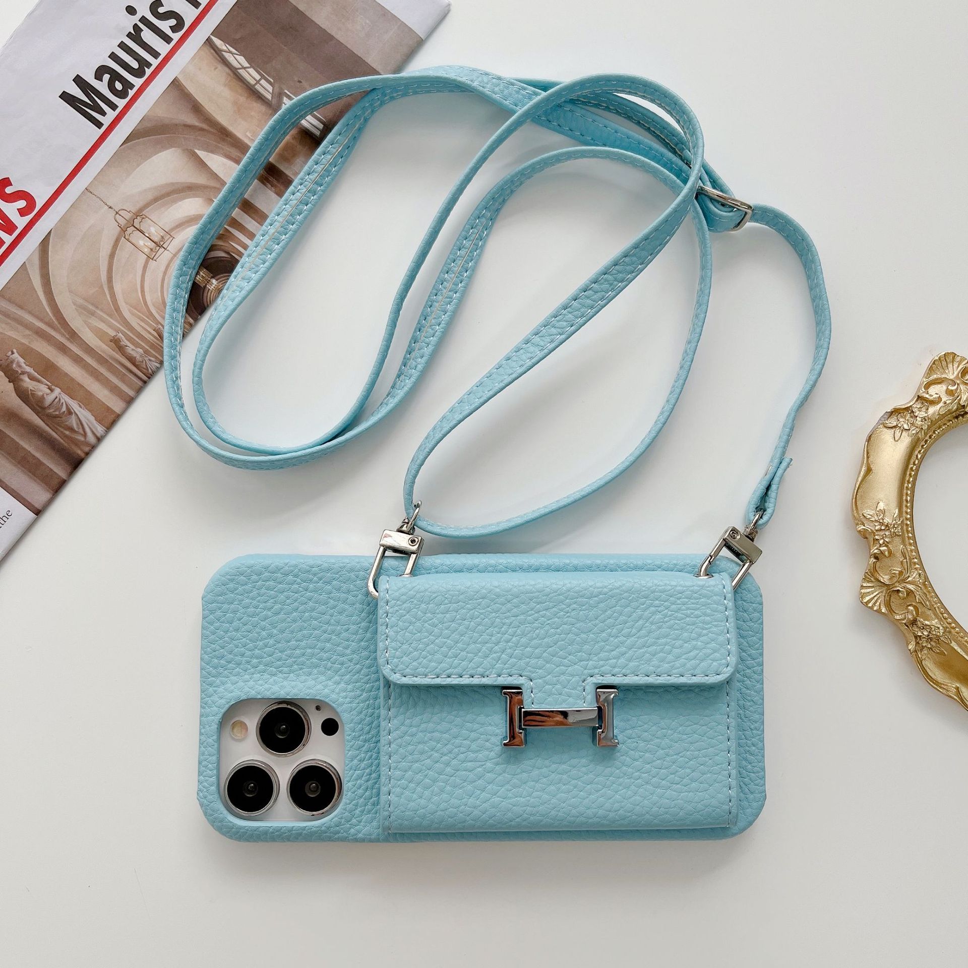 Leather iPhone Wallet Case With Crossbody Strap