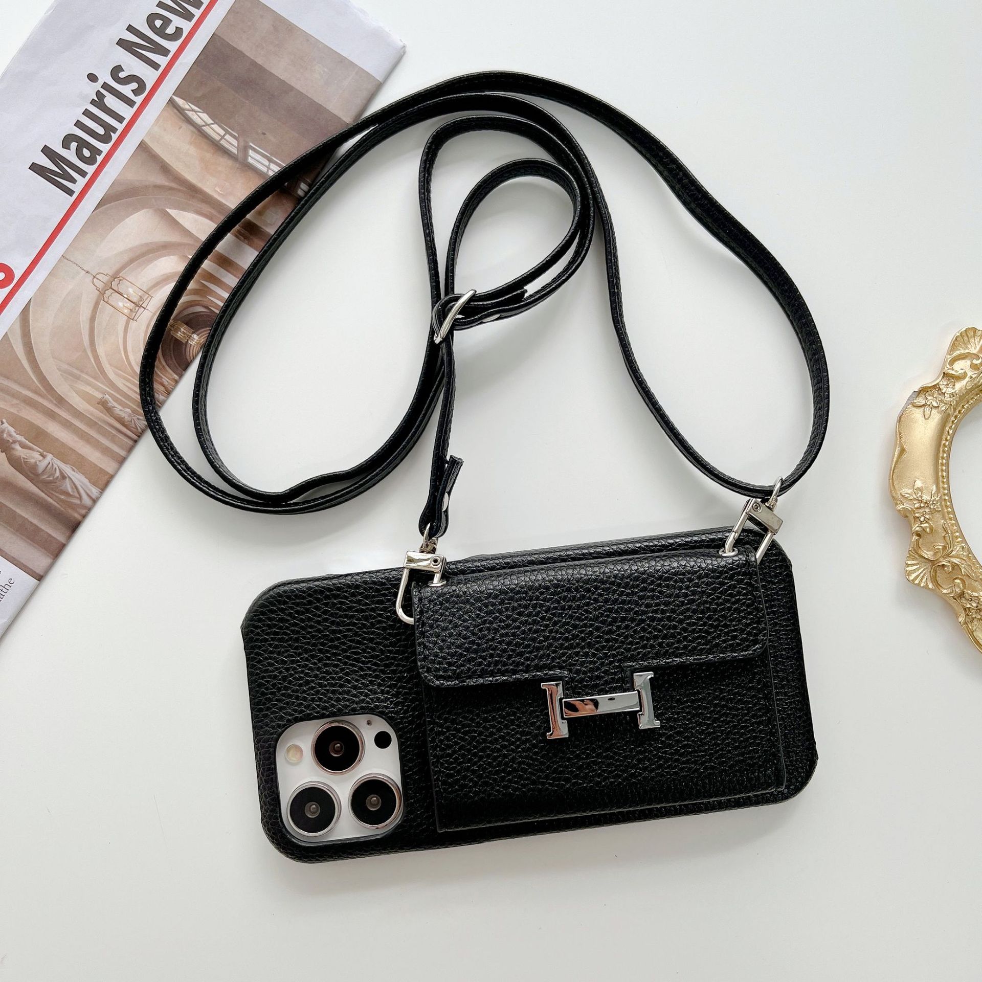 Leather iPhone Wallet Case With Crossbody Strap