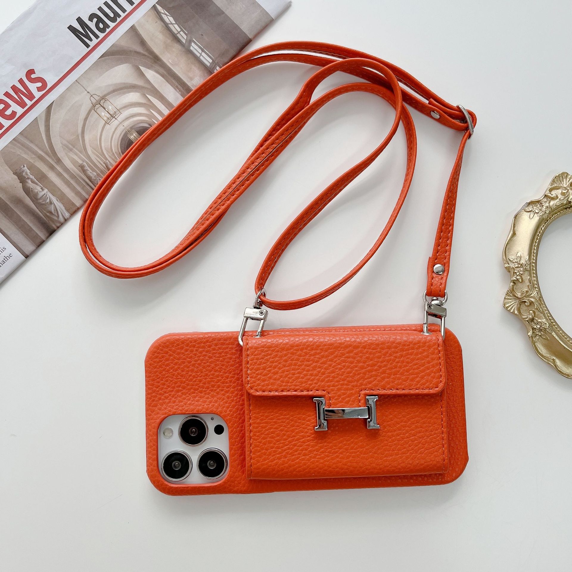 Leather iPhone Wallet Case With Crossbody Strap