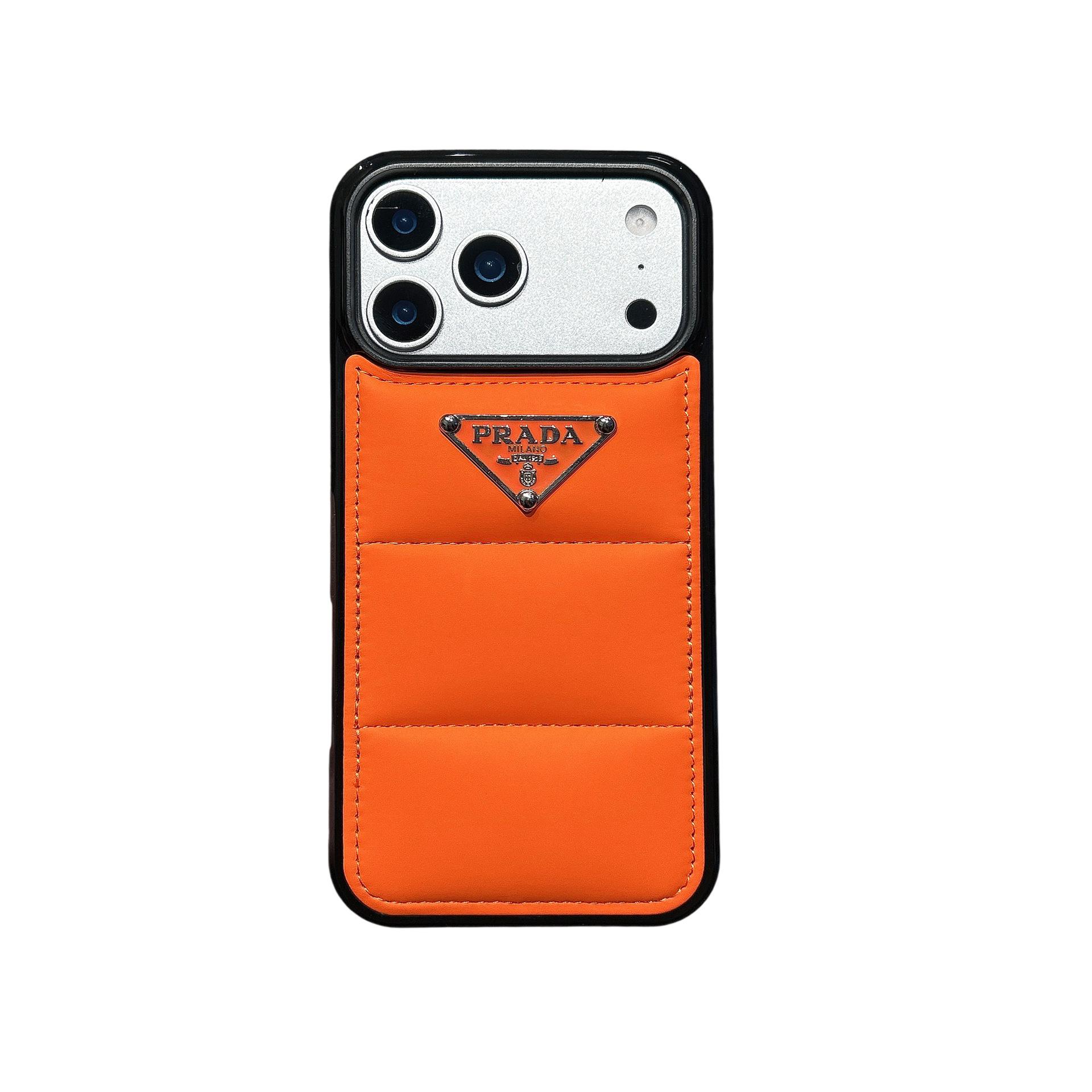 Prada iphone Case 3d Goose Down Metal Triangle Label