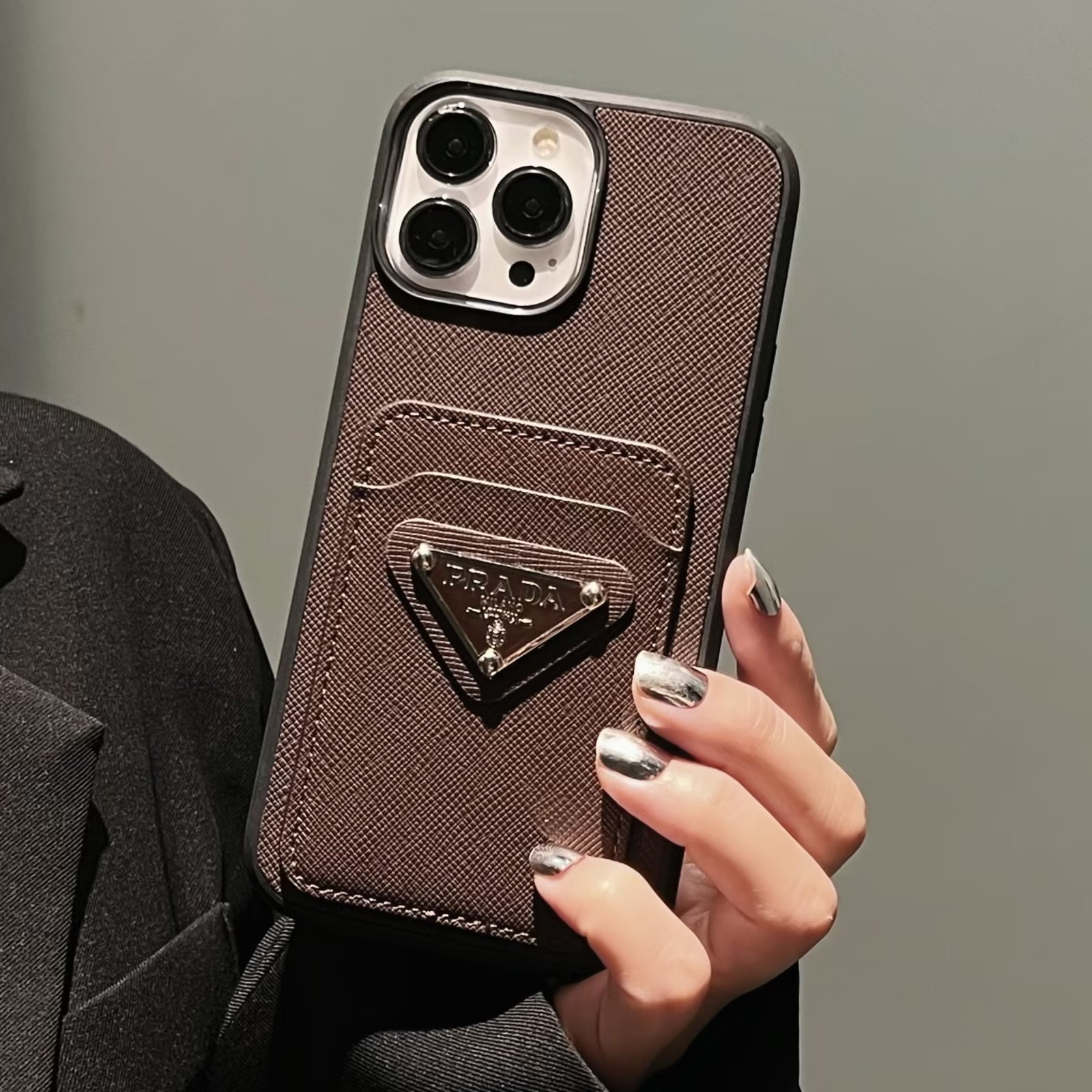Acrylic Metal Triangle Label PR iPhone Wallet Case