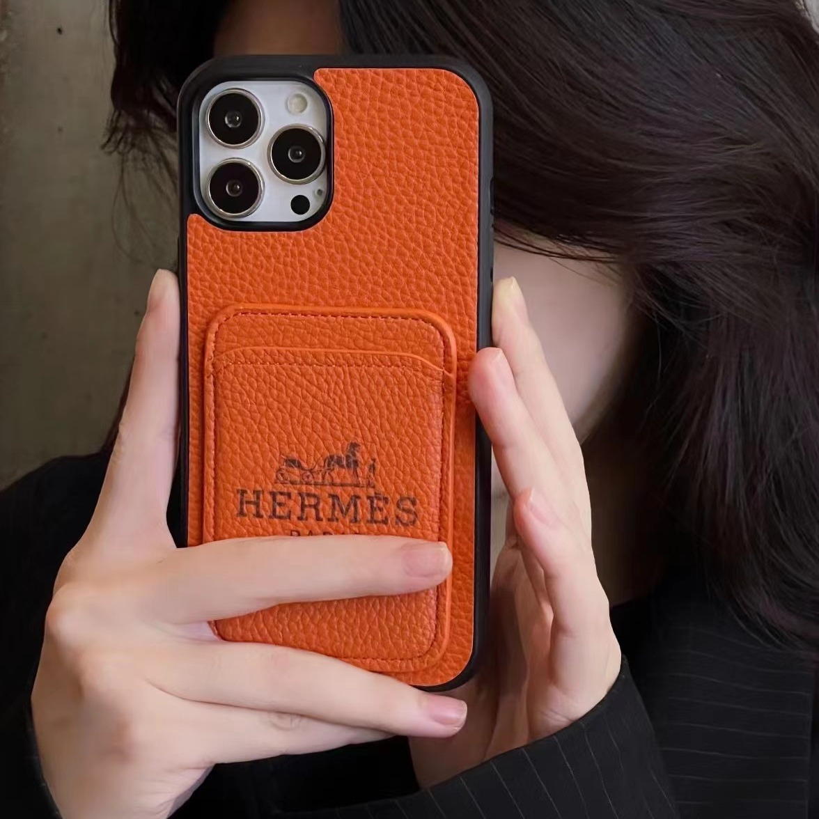 Leather iPhone Wallet Case-Litchi Pattern