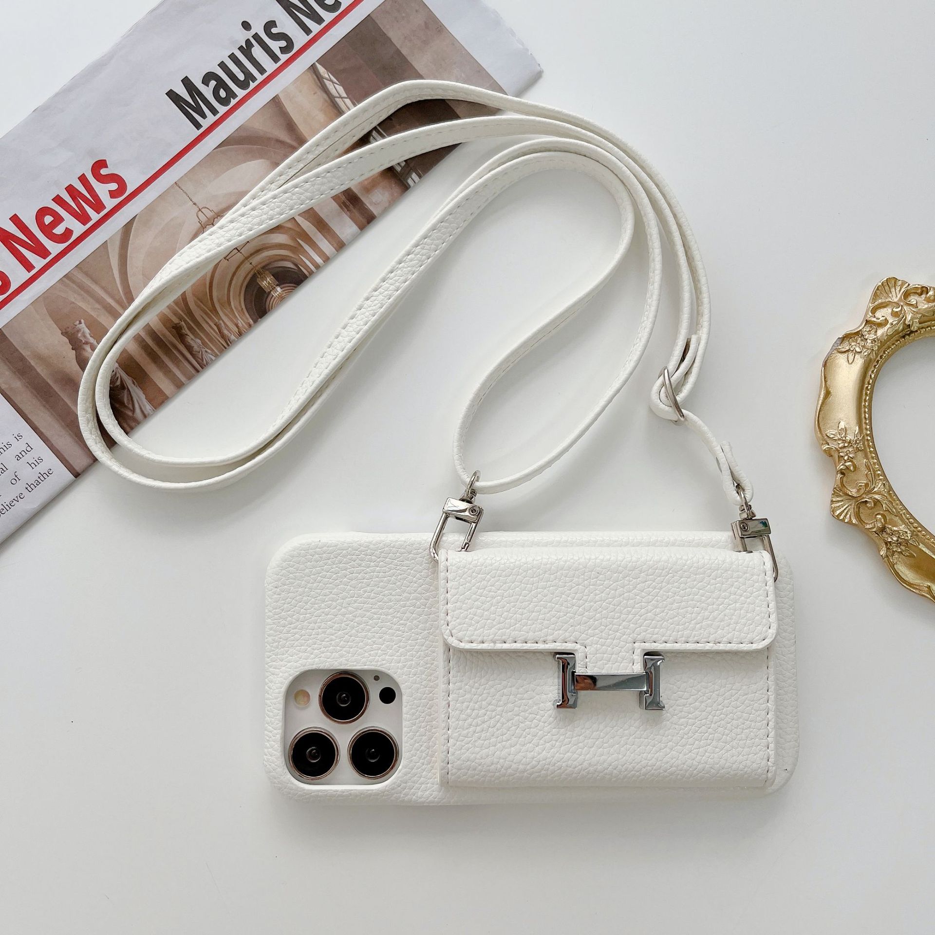 Leather iPhone Wallet Case With Crossbody Strap