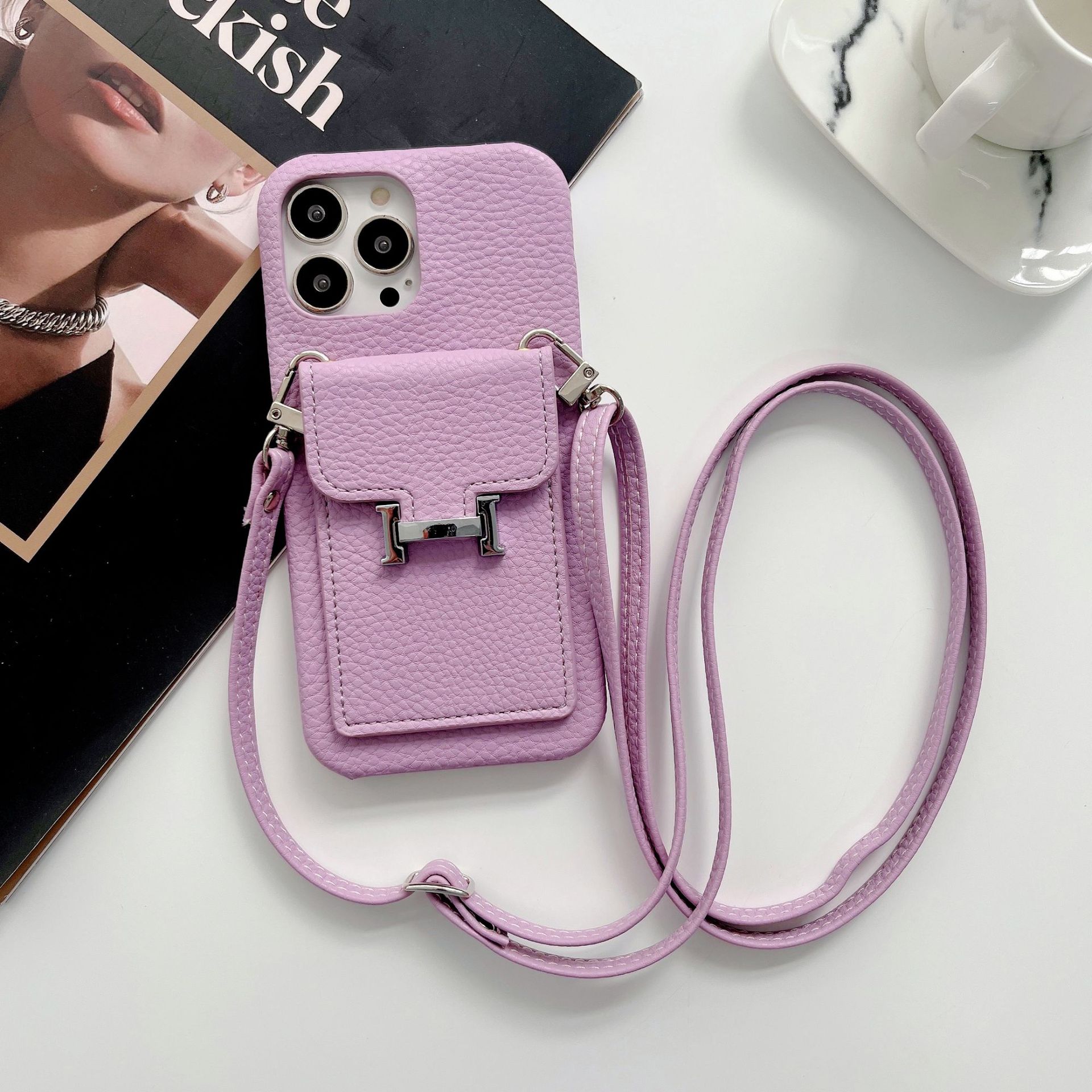 Leather iPhone Wallet Case With Crossbody Strap
