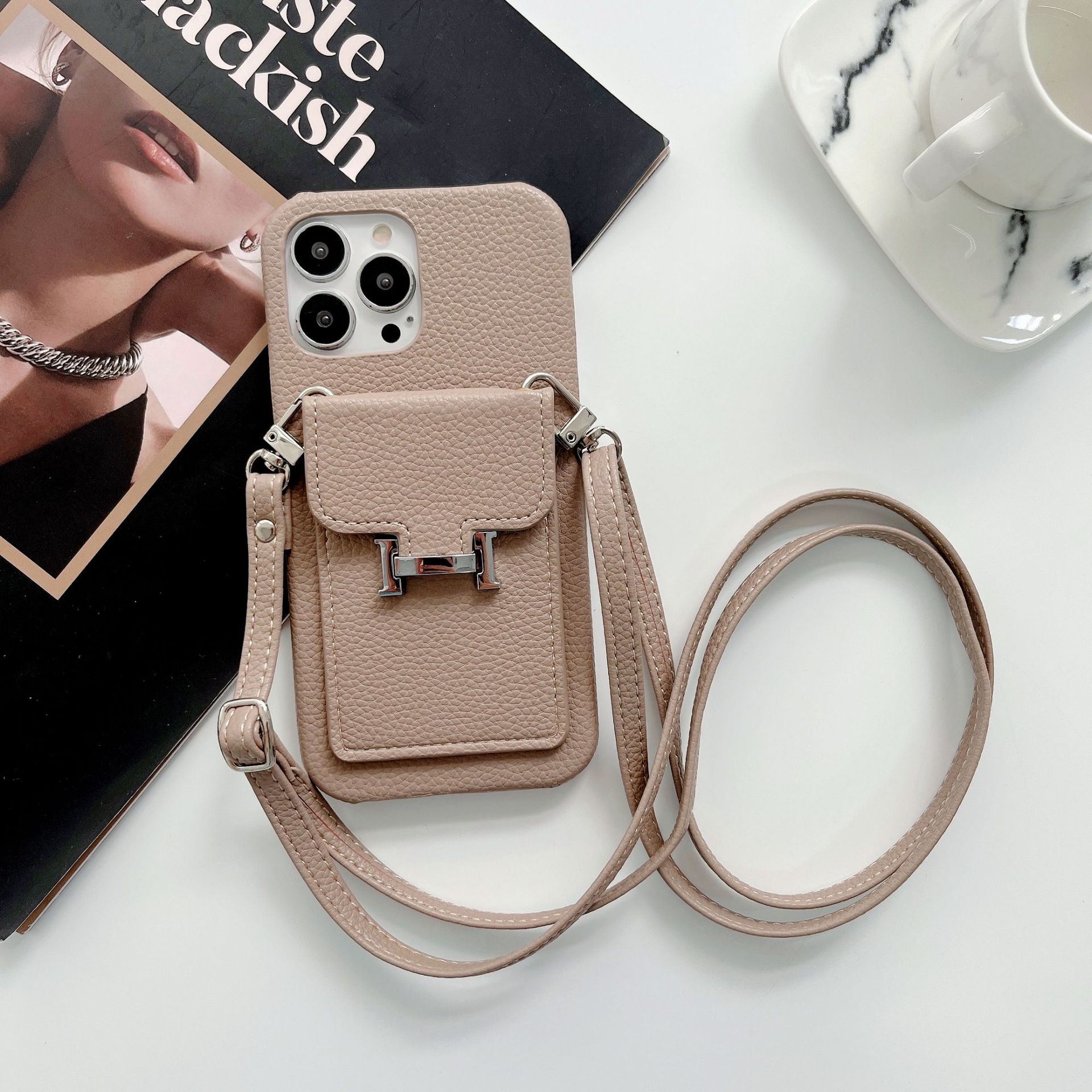 Leather iPhone Wallet Case With Crossbody Strap