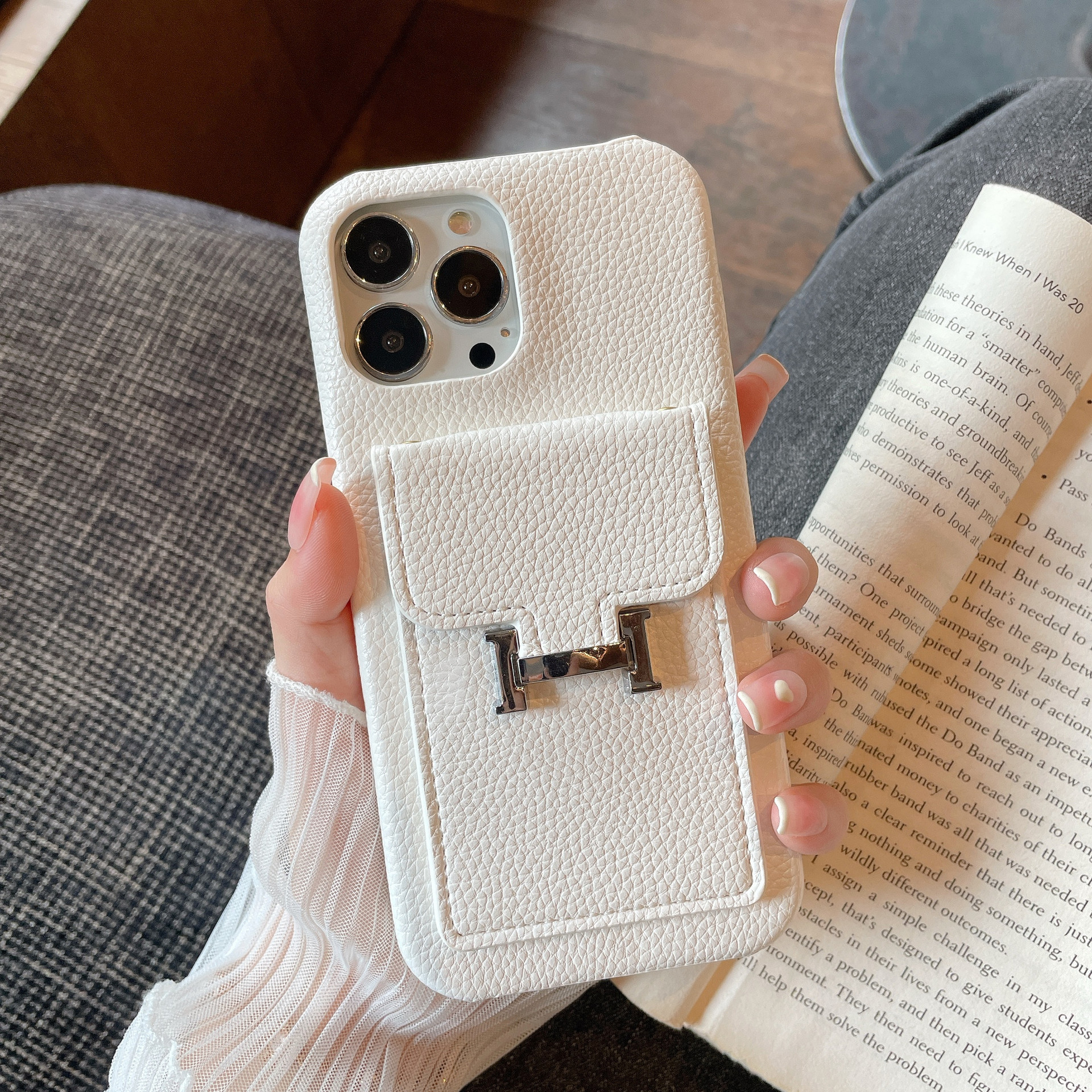 Leather iPhone Wallet Case-Litchi Pattern