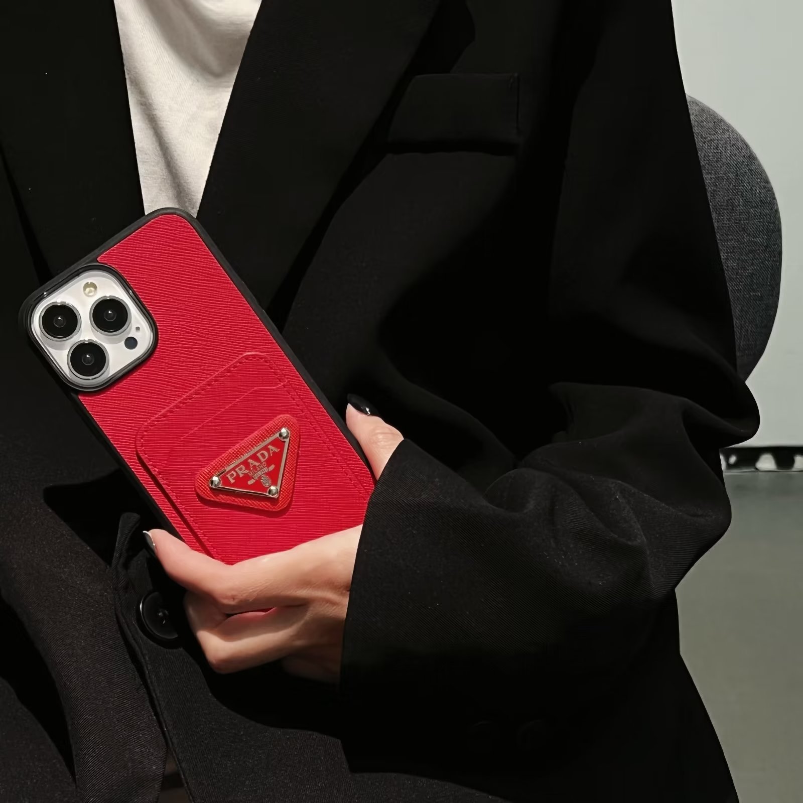 Acrylic Metal Triangle Label PR iPhone Wallet Case