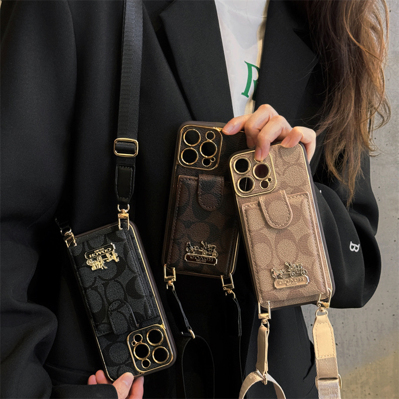 Vintage Leather iPhone Wallet Case With Crossbody Strap