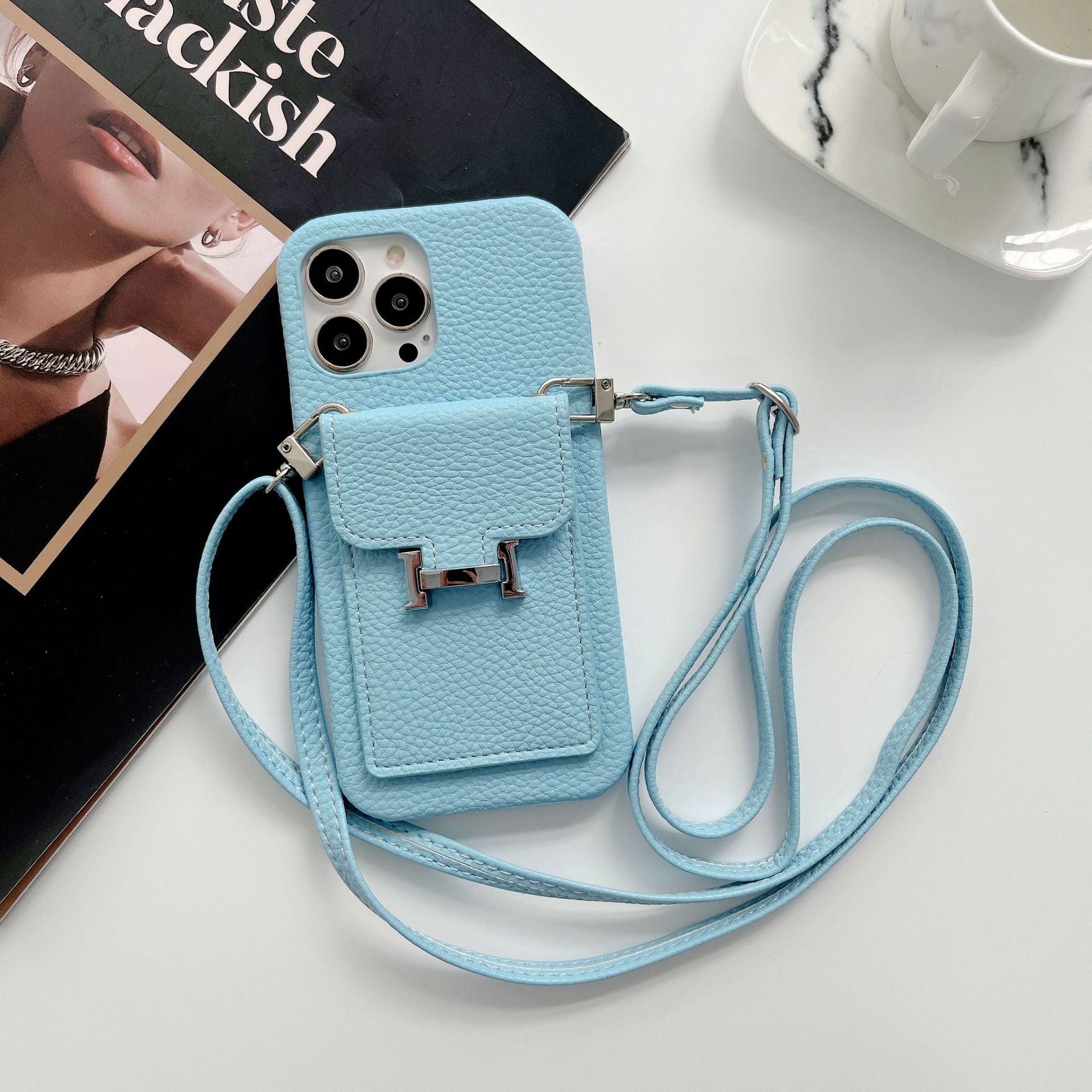 Leather iPhone Wallet Case With Crossbody Strap