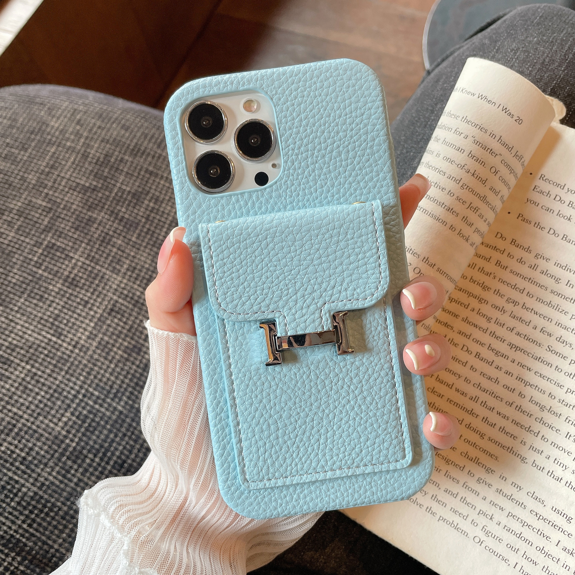 Leather iPhone Wallet Case-Litchi Pattern