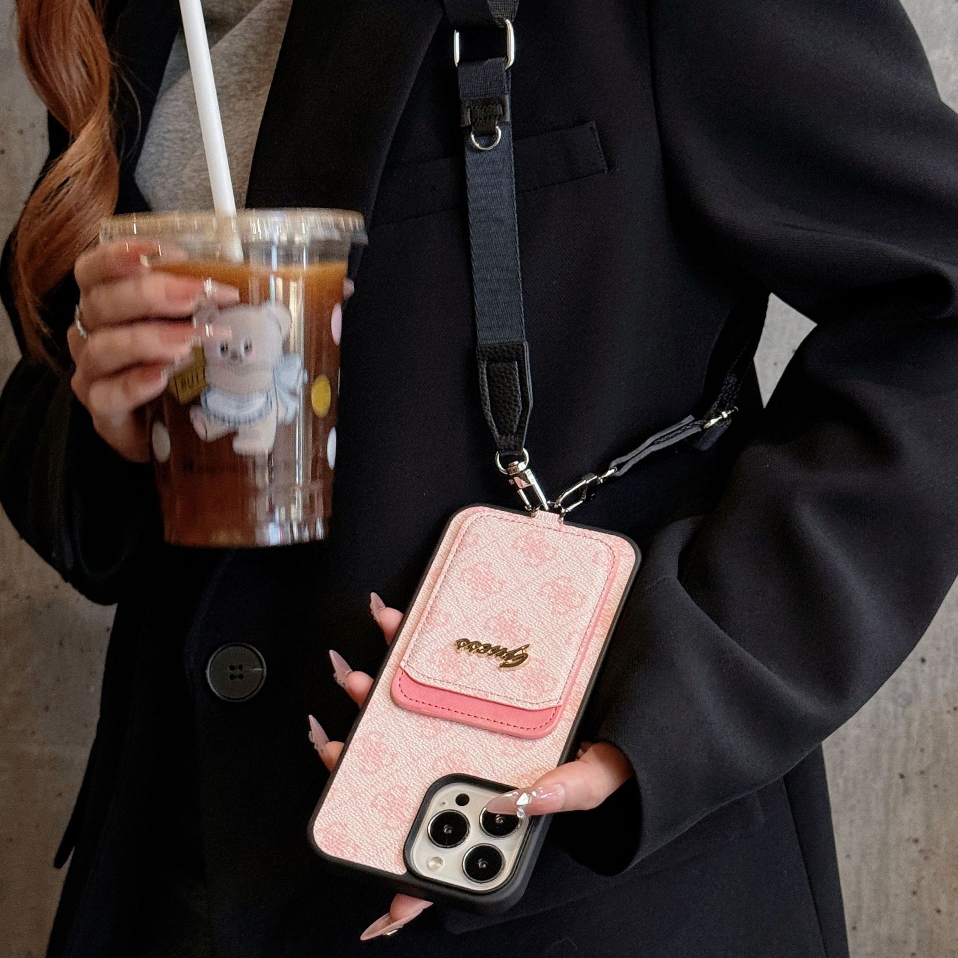 Cloth Pattern Vintage iPhone Wallet Case With Crossbody Strap