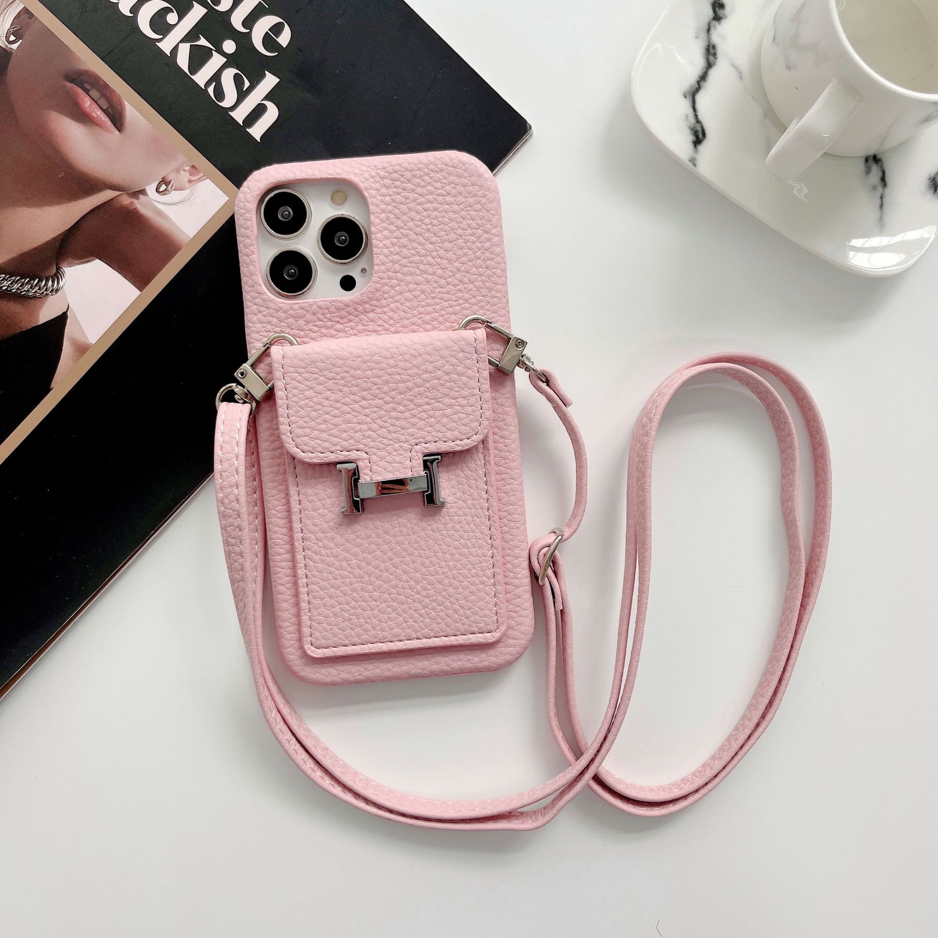 Leather iPhone Wallet Case With Crossbody Strap