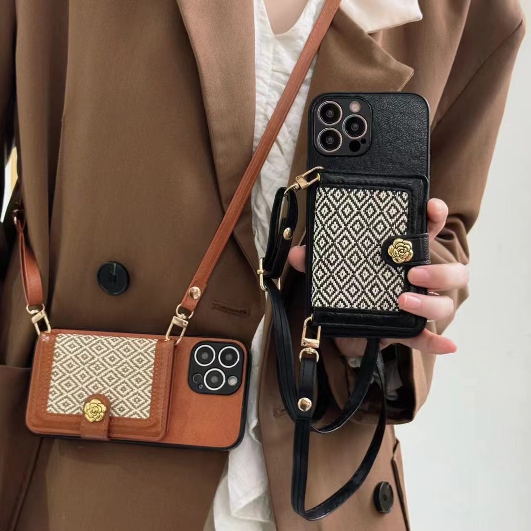 Camellia Luxury Leather CC iPhone Wallet Case With Crossbody Strap