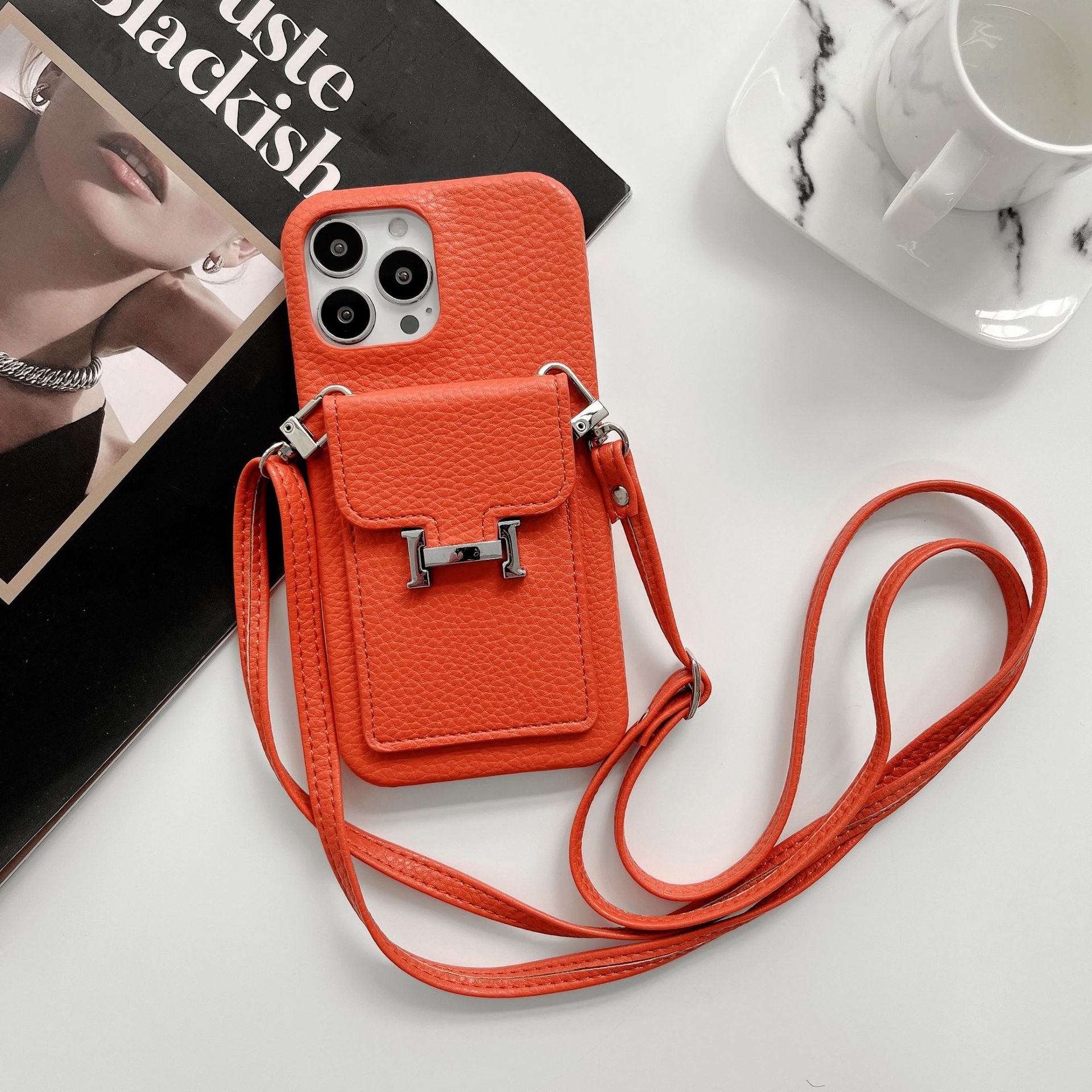 Leather iPhone Wallet Case With Crossbody Strap