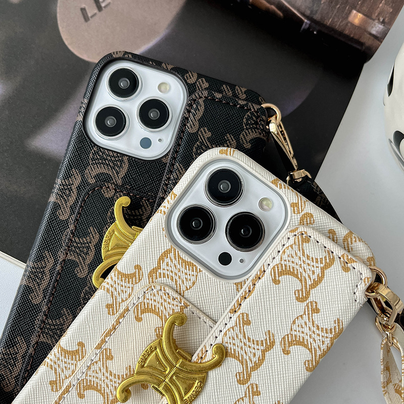Luxurious Leather CL iPhone Wallet Case With Crossbody Strap