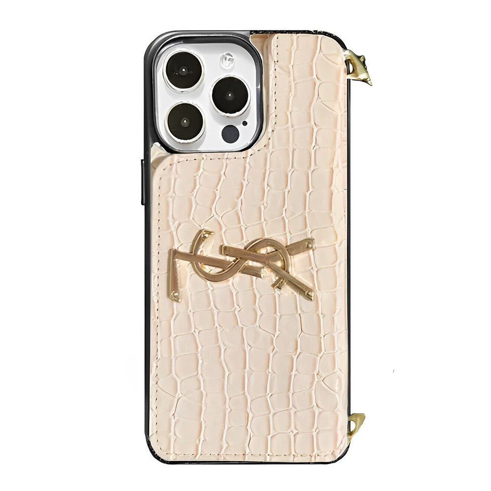 Faux Croc Leather iPhone Wallet Case With Crossbody Strap-BELKCASE