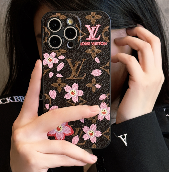 Louis Vuitton Cherry blossoms Leather iPhone Case