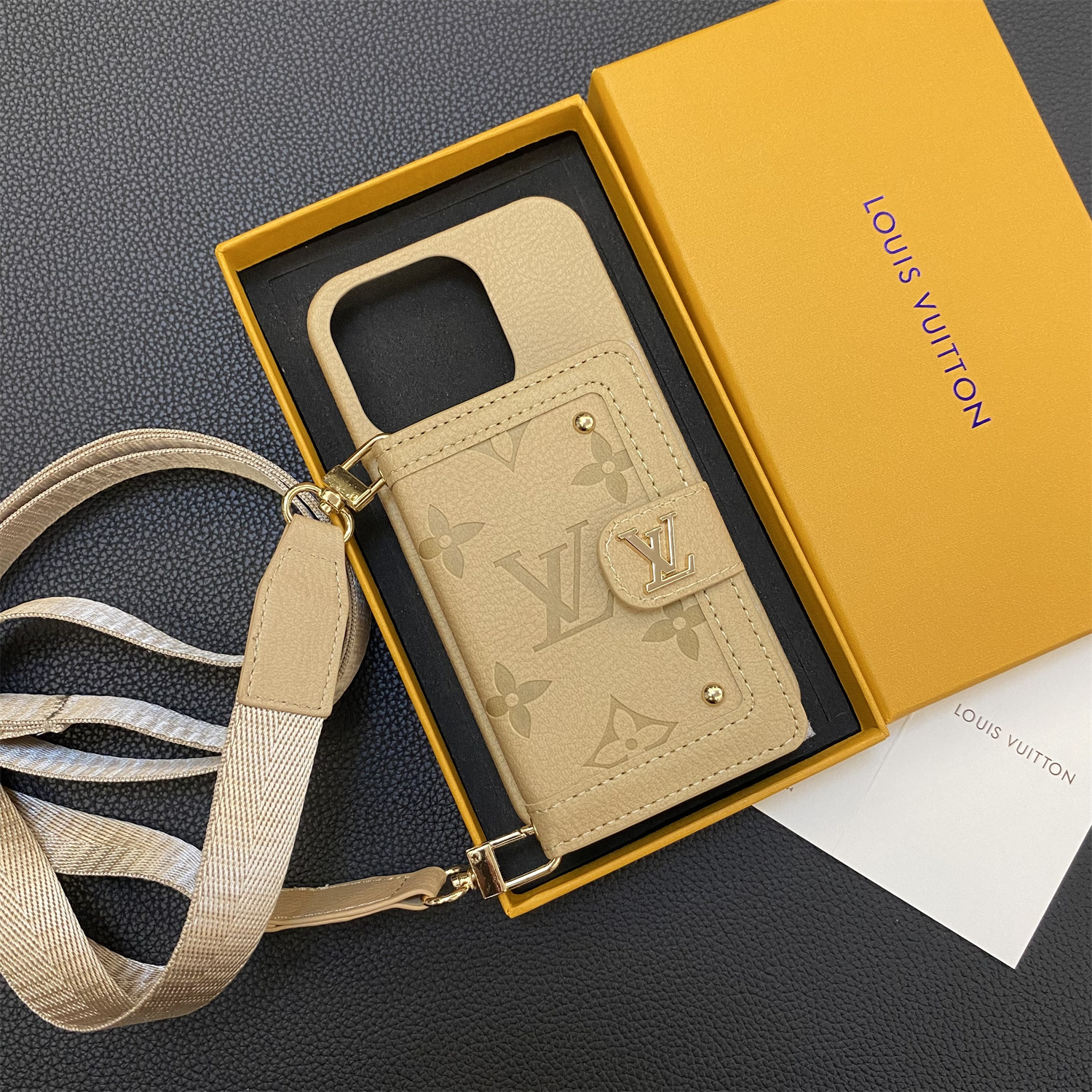 Louis Vuitton Vintage Monogram Leather iPhone Wallet Case With Crossbody Strap